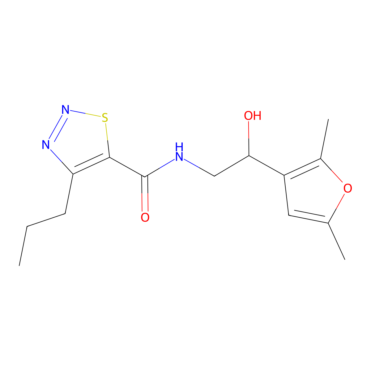 N-(2-(2,5-dimethylfuran-3-yl)-2-hydroxyethyl)-4-propyl-1,2,3-thiadiazole-5-carboxamide molecular structure, CAS 2309603-73-2