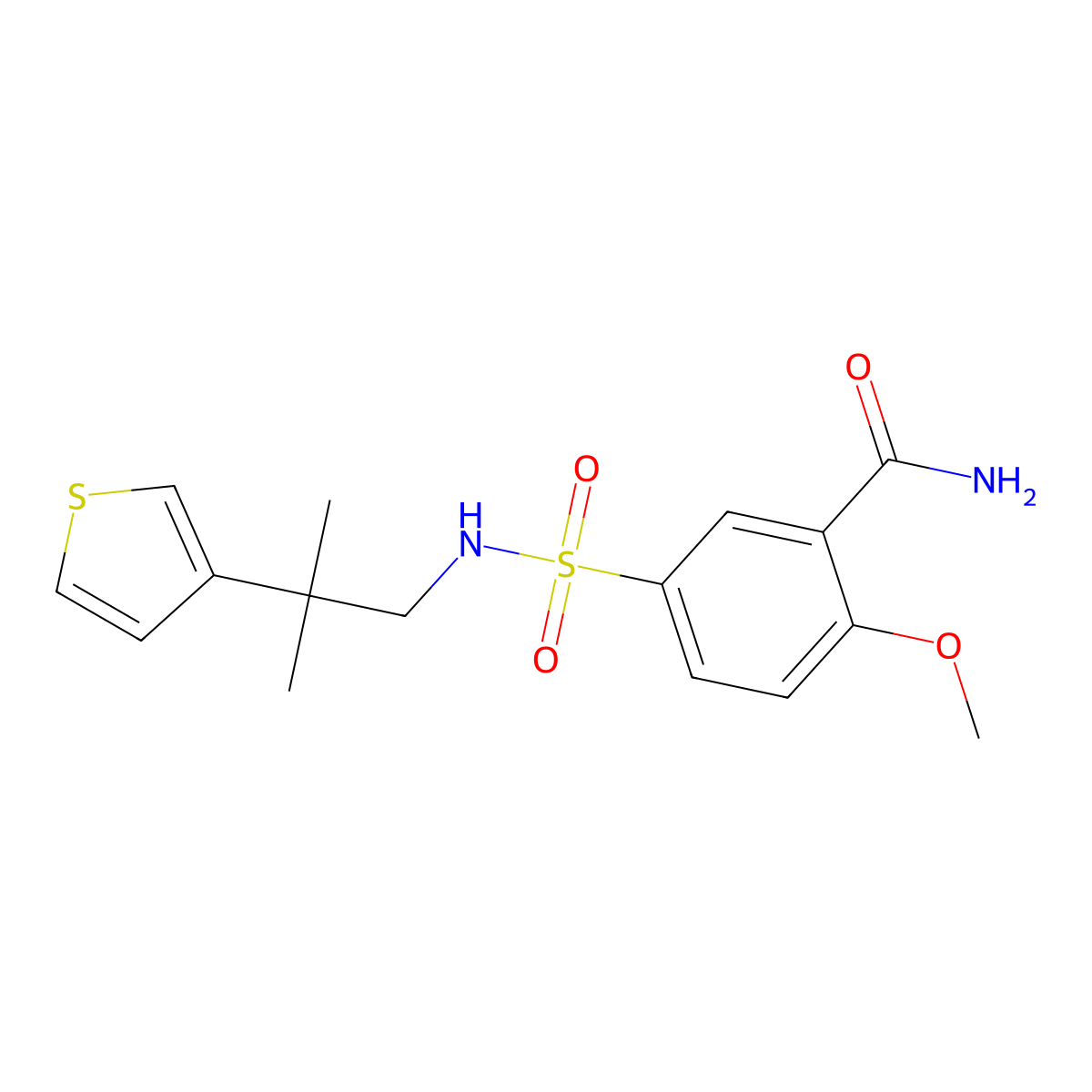 2-Methoxy-5-{[2-methyl-2-(thiophen-3-yl)propyl]sulfamoyl}benzamide molecular structure, CAS 2309604-07-5