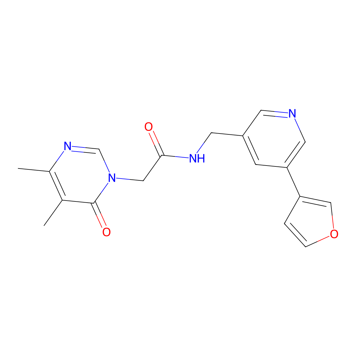 2-(4,5-dimethyl-6-oxo-1,6-dihydropyrimidin-1-yl)-N-{[5-(furan-3-yl)pyridin-3-yl]methyl}acetamide molecular structure, CAS 2309604-37-1