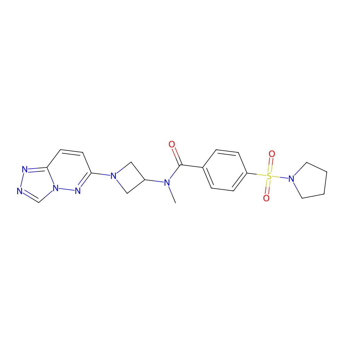 N-methyl-4-(pyrrolidine-1-sulfonyl)-N-(1-{[1,2,4]triazolo[4,3-b]pyridazin-6-yl}azetidin-3-yl)benzamide molecular structure, CAS 2309604-59-7