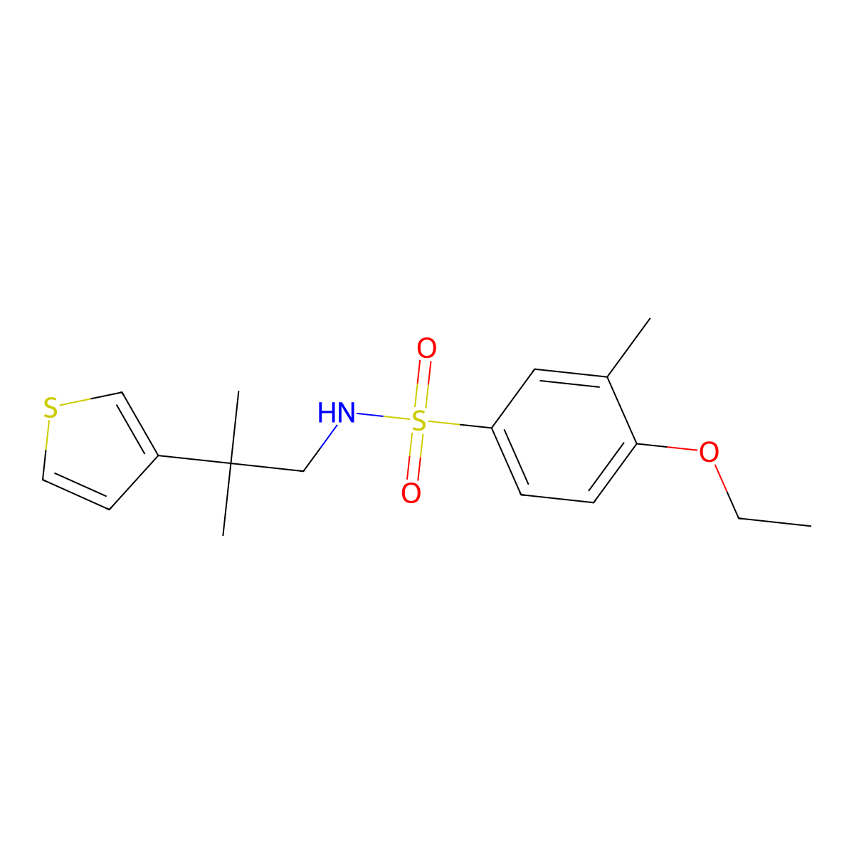 4-ethoxy-3-methyl-N-[2-methyl-2-(thiophen-3-yl)propyl]benzene-1-sulfonamide molecular structure, CAS 2309604-68-8