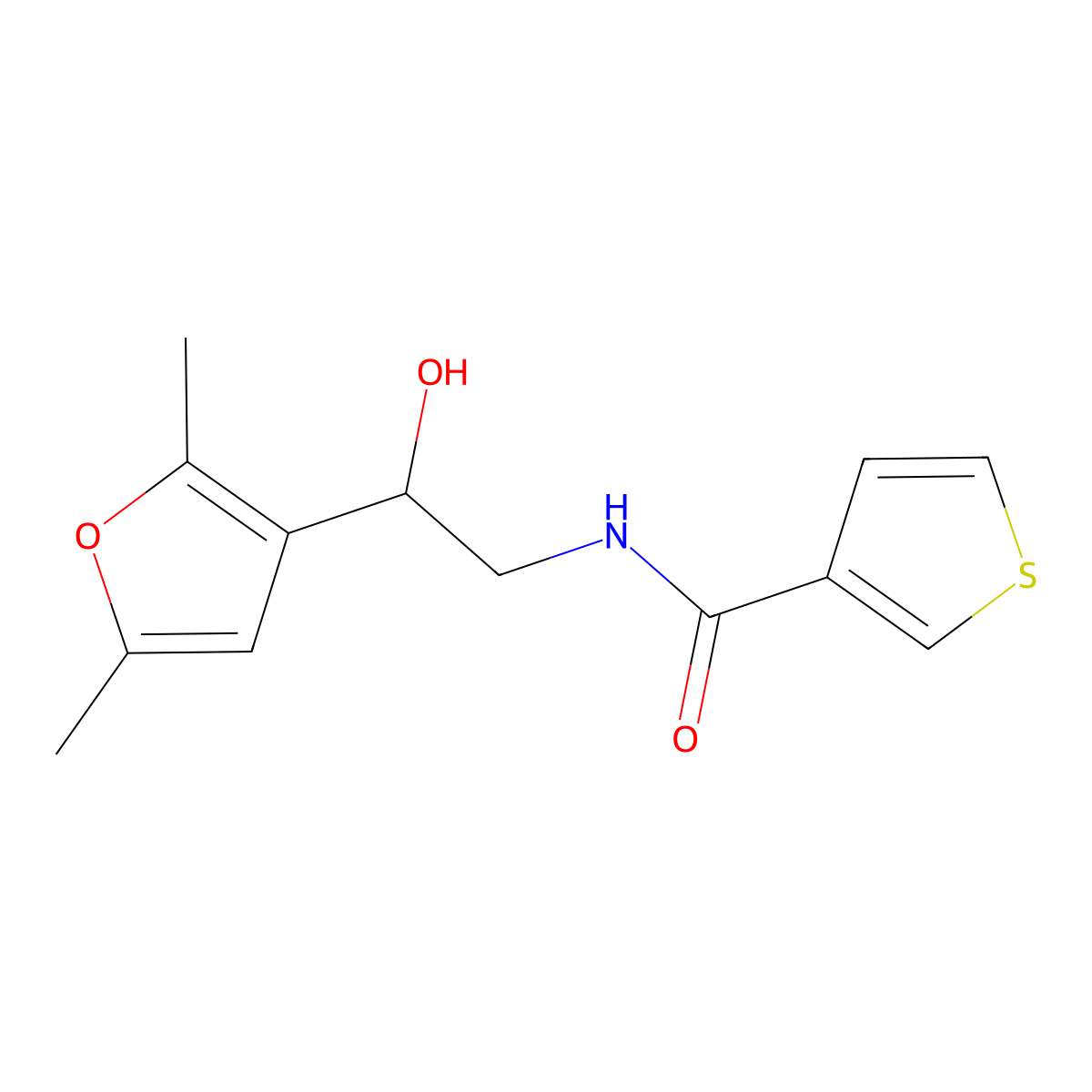 N-[2-(2,5-dimethylfuran-3-yl)-2-hydroxyethyl]thiophene-3-carboxamide molecular structure, CAS 2309604-82-6