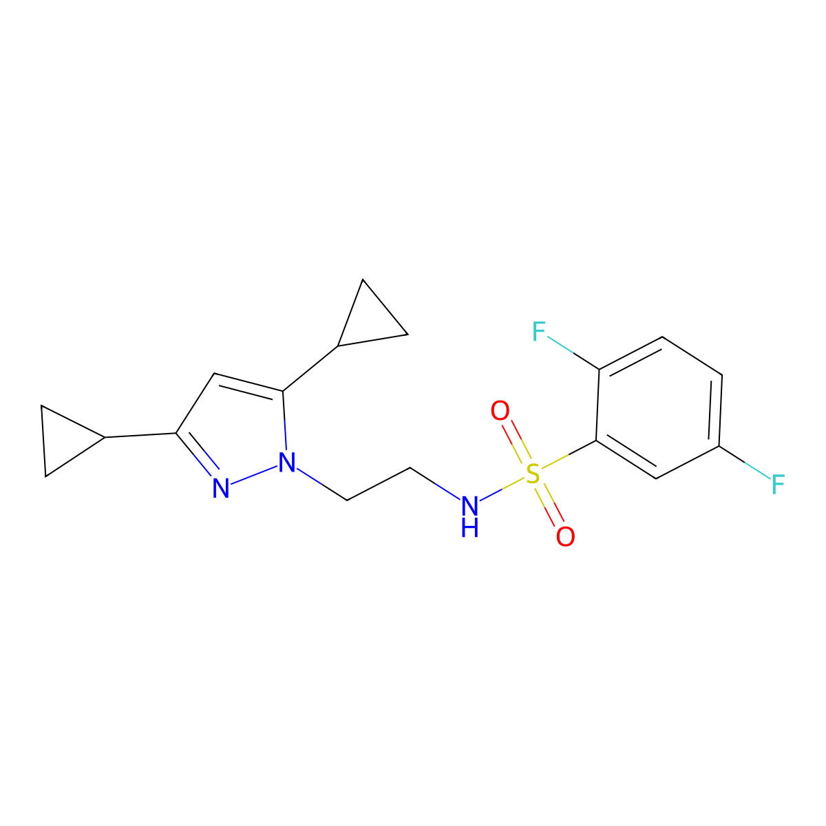 N-(2-(3,5-dicyclopropyl-1H-pyrazol-1-yl)ethyl)-2,5-difluorobenzenesulfonamide molecular structure, CAS 2309605-22-7