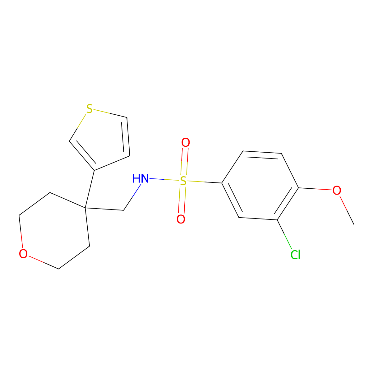 3-chloro-4-methoxy-N-{[4-(thiophen-3-yl)oxan-4-yl]methyl}benzene-1-sulfonamide molecular structure, CAS 2309605-33-0