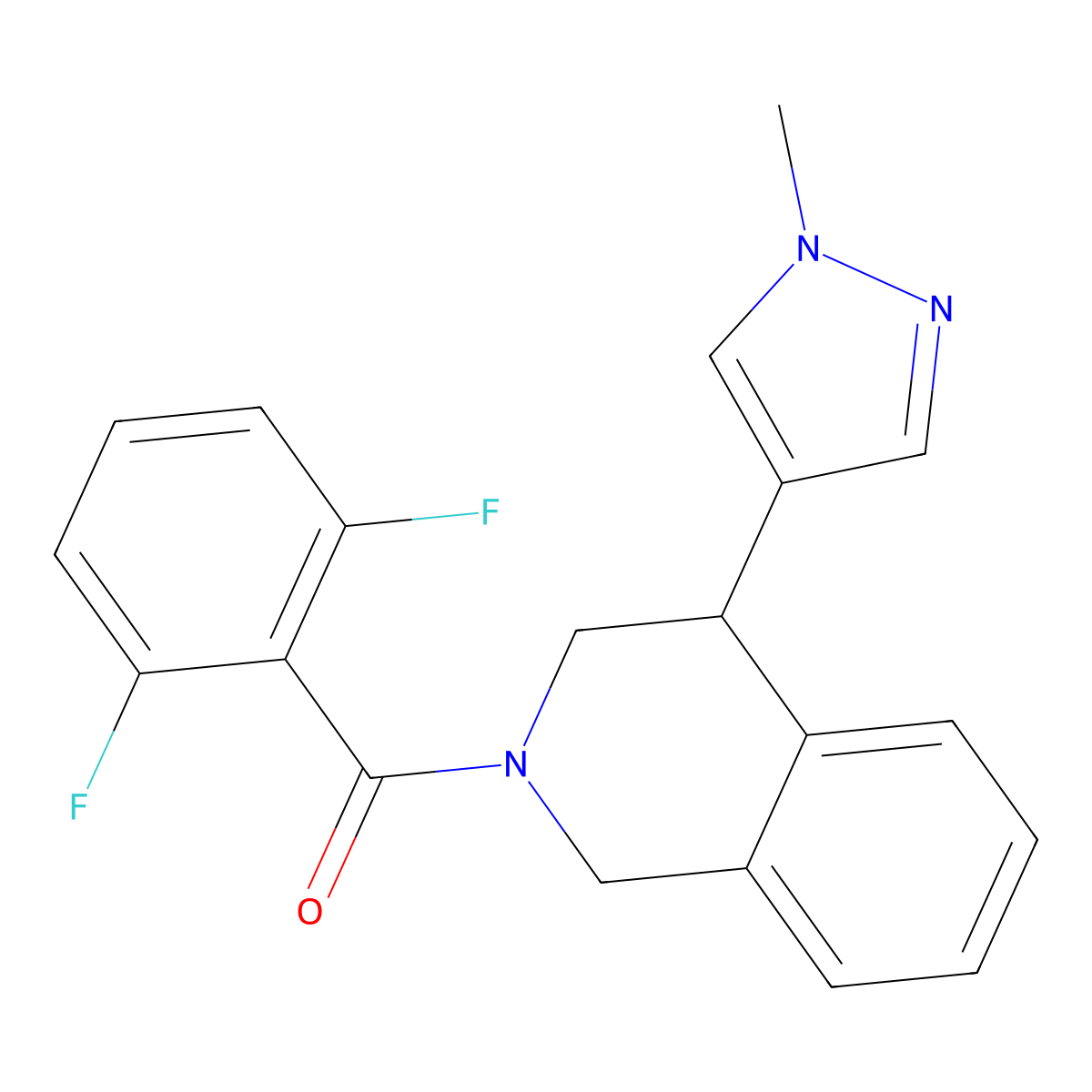 (2,6-difluorophenyl)(4-(1-methyl-1H-pyrazol-4-yl)-3,4-dihydroisoquinolin-2(1H)-yl)methanone molecular structure, CAS 2309605-42-1