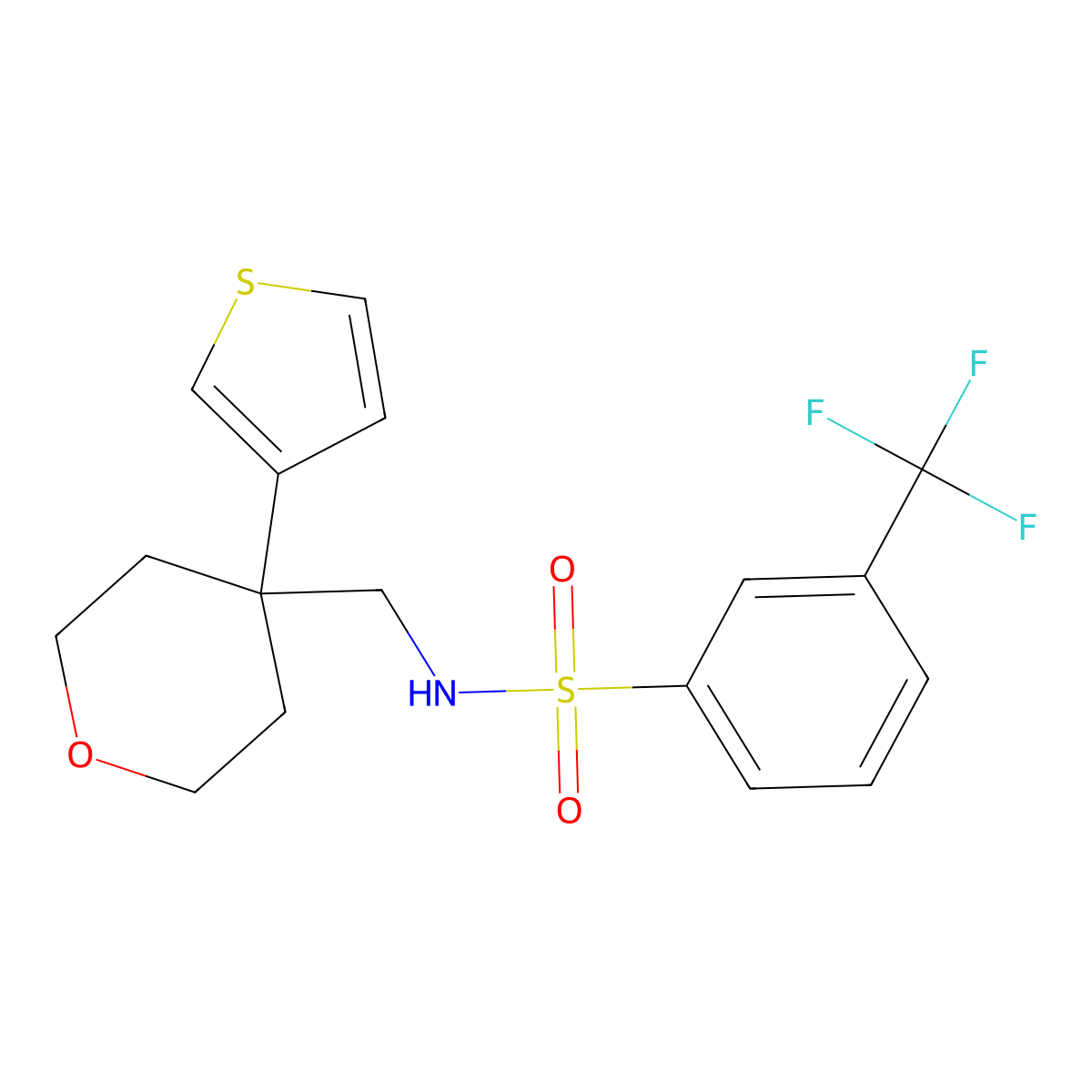 N-{[4-(thiophen-3-yl)oxan-4-yl]methyl}-3-(trifluoromethyl)benzene-1-sulfonamide molecular structure, CAS 2309605-52-3