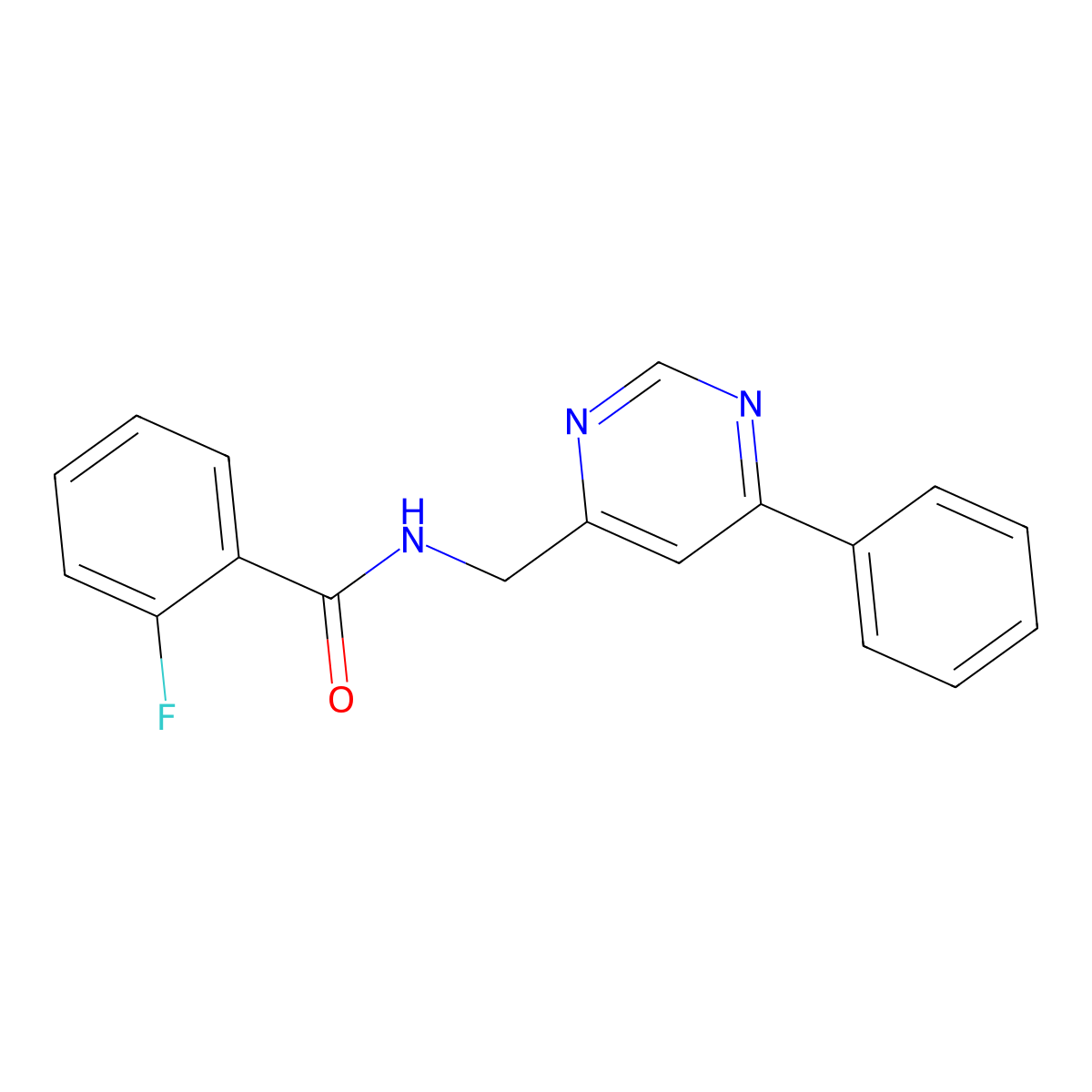 2-fluoro-N-[(6-phenylpyrimidin-4-yl)methyl]benzamide molecular structure, CAS 2309605-59-0
