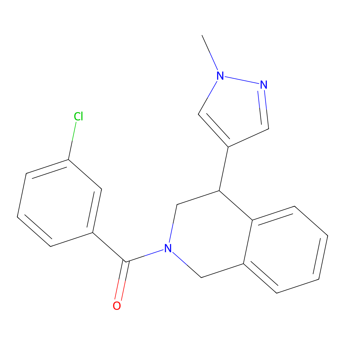 (3-chlorophenyl)(4-(1-methyl-1H-pyrazol-4-yl)-3,4-dihydroisoquinolin-2(1H)-yl)methanone molecular structure, CAS 2309606-03-7