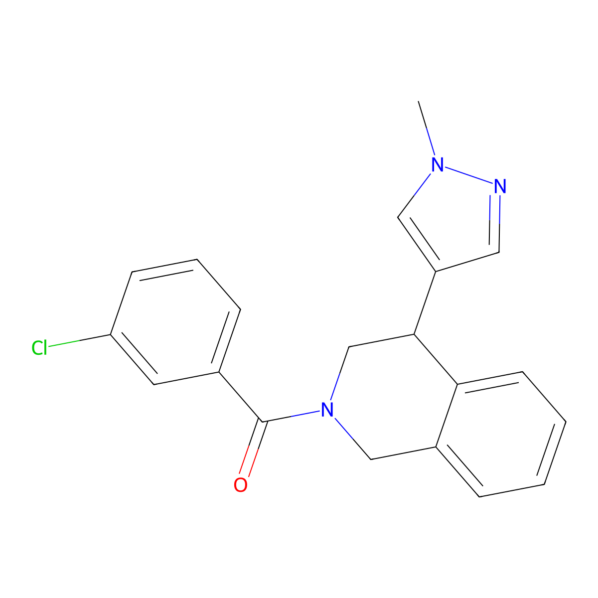 (3-chlorophenyl)(4-(1-methyl-1H-pyrazol-4-yl)-3,4-dihydroisoquinolin-2(1H)-yl)methanone molecular structure, CAS 2309606-03-7