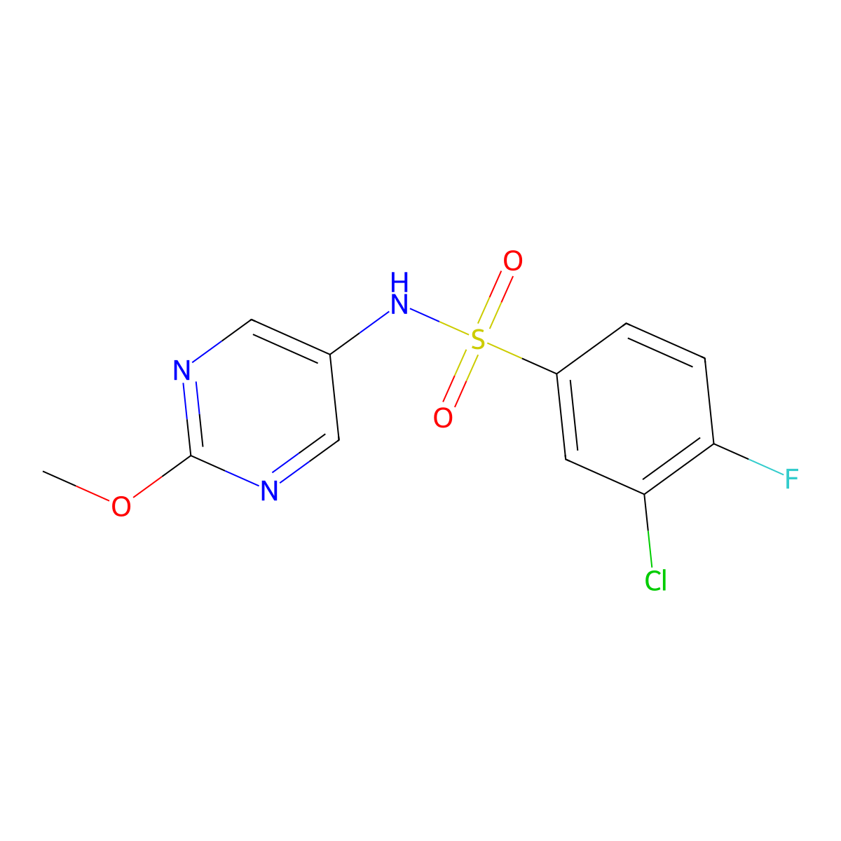 3-chloro-4-fluoro-N-(2-methoxypyrimidin-5-yl)benzenesulfonamide molecular structure, CAS 2309606-14-0