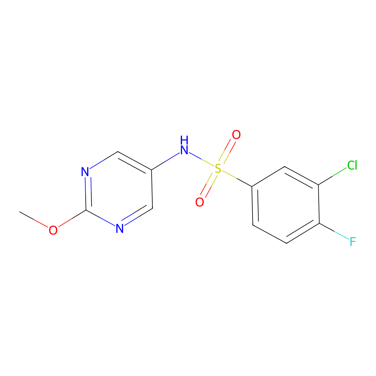 3-chloro-4-fluoro-N-(2-methoxypyrimidin-5-yl)benzenesulfonamide molecular structure, CAS 2309606-14-0