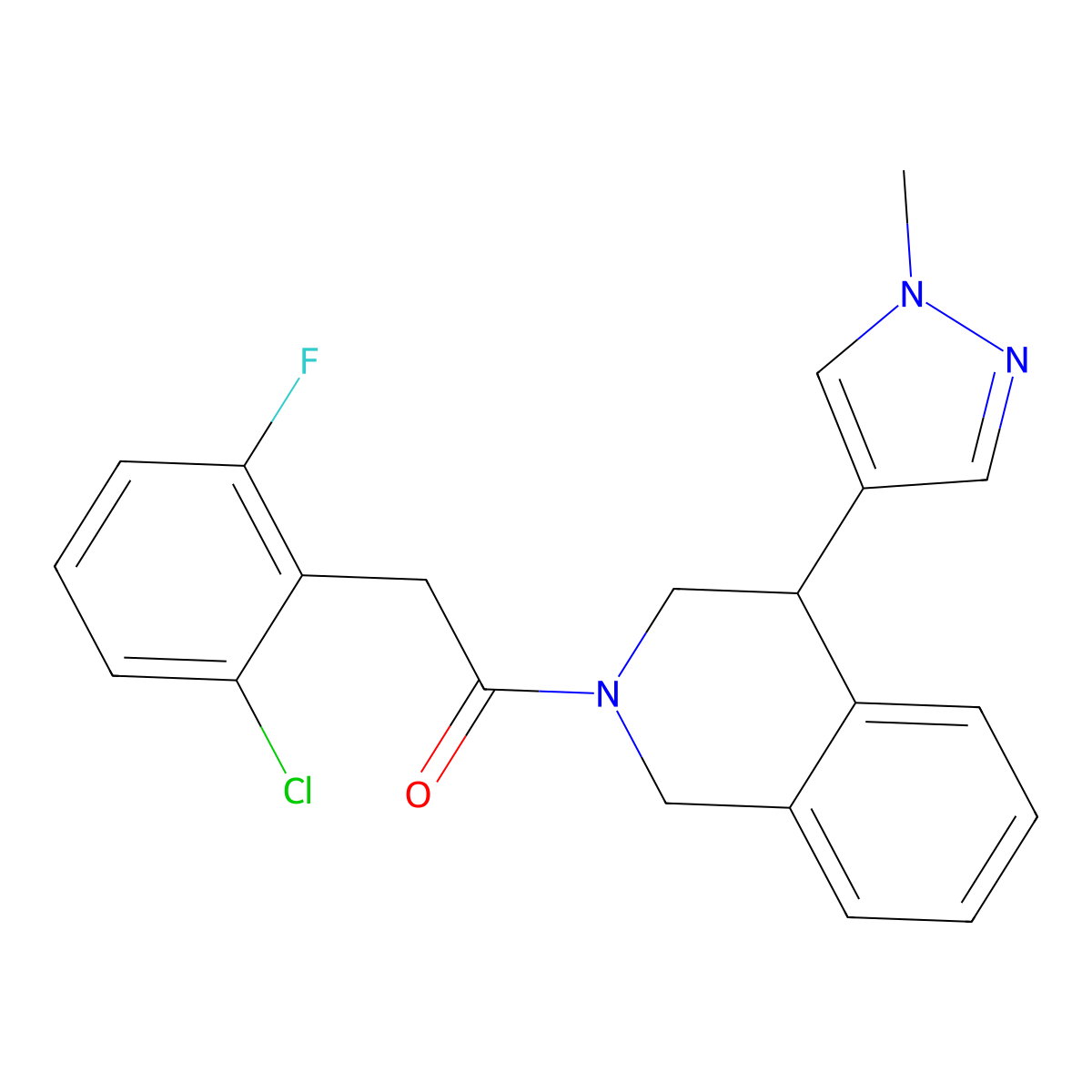 2-(2-chloro-6-fluorophenyl)-1-(4-(1-methyl-1H-pyrazol-4-yl)-3,4-dihydroisoquinolin-2(1H)-yl)ethanone molecular structure, CAS 2309606-31-1