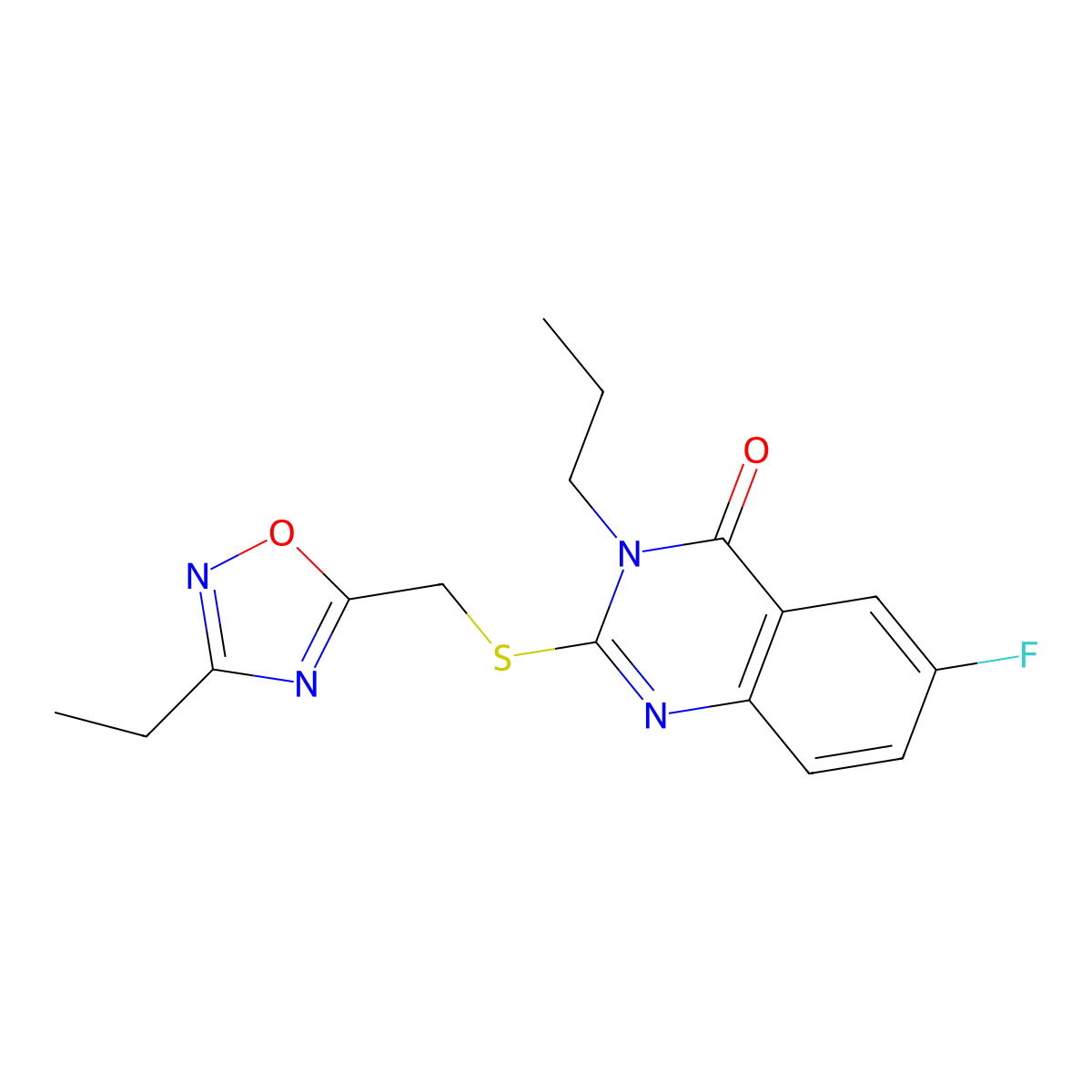 2-{[(3-Ethyl-1,2,4-oxadiazol-5-yl)methyl]sulfanyl}-6-fluoro-3-propyl-3,4-dihydroquinazolin-4-one molecular structure, CAS 2309606-43-5