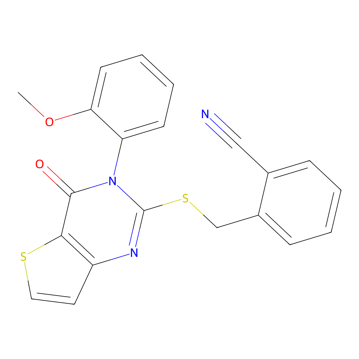 2-(((3-(2-Methoxyphenyl)-4-oxo-3,4-dihydrothieno[3,2-d]pyrimidin-2-yl)thio)methyl)benzonitrile molecular structure, CAS 2309613-11-2