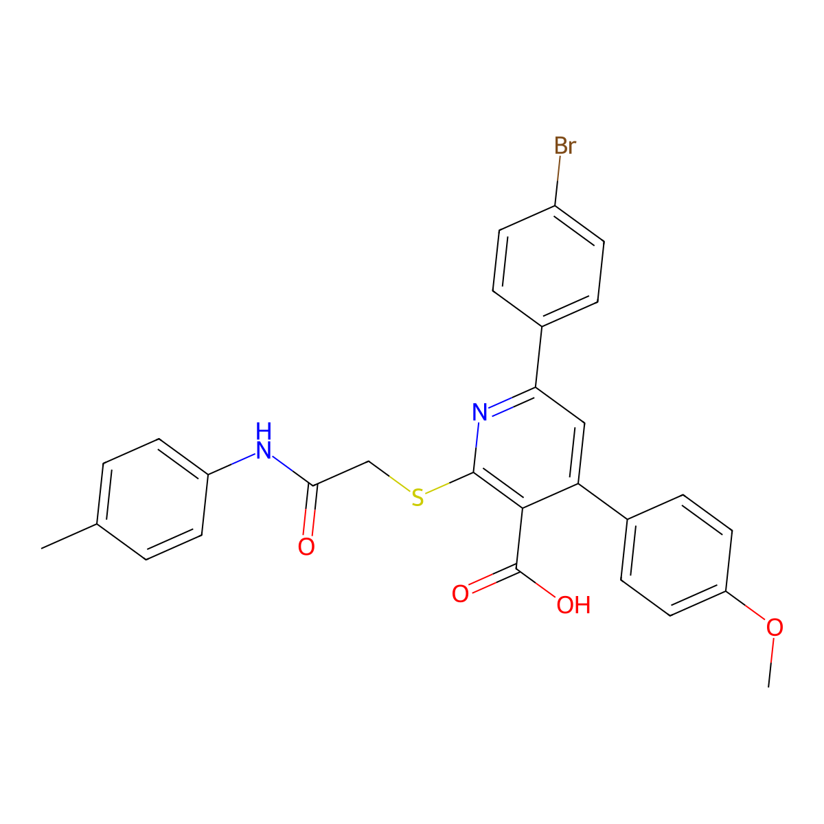 6-(4-Bromophenyl)-4-(4-methoxyphenyl)-2-({[(4-methylphenyl)carbamoyl]methyl}sulfanyl)pyridine-3-carboxylic acid molecular structure, CAS 2309613-70-3