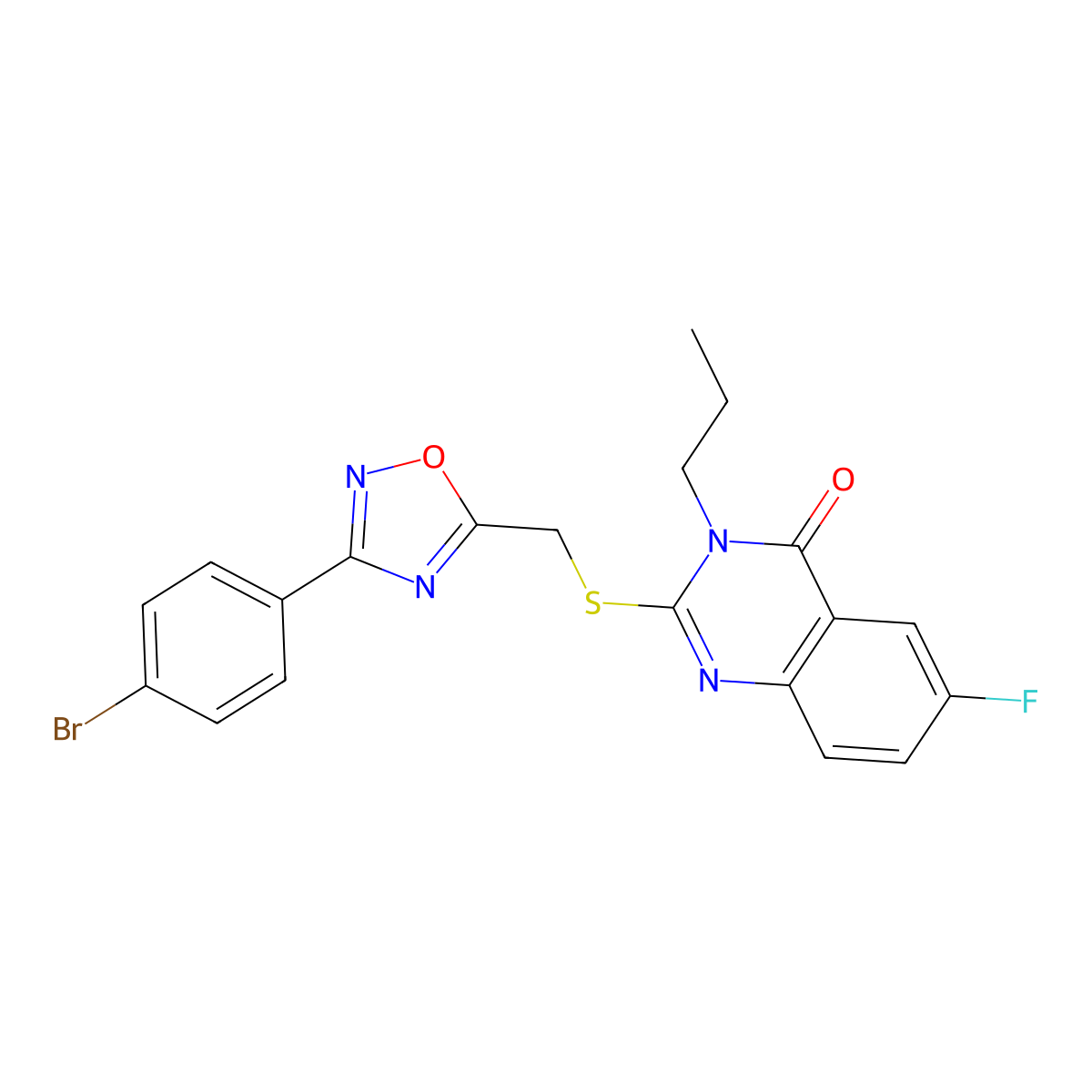2-(((3-(4-bromophenyl)-1,2,4-oxadiazol-5-yl)methyl)thio)-6-fluoro-3-propylquinazolin-4(3H)-one molecular structure, CAS 2309613-74-7