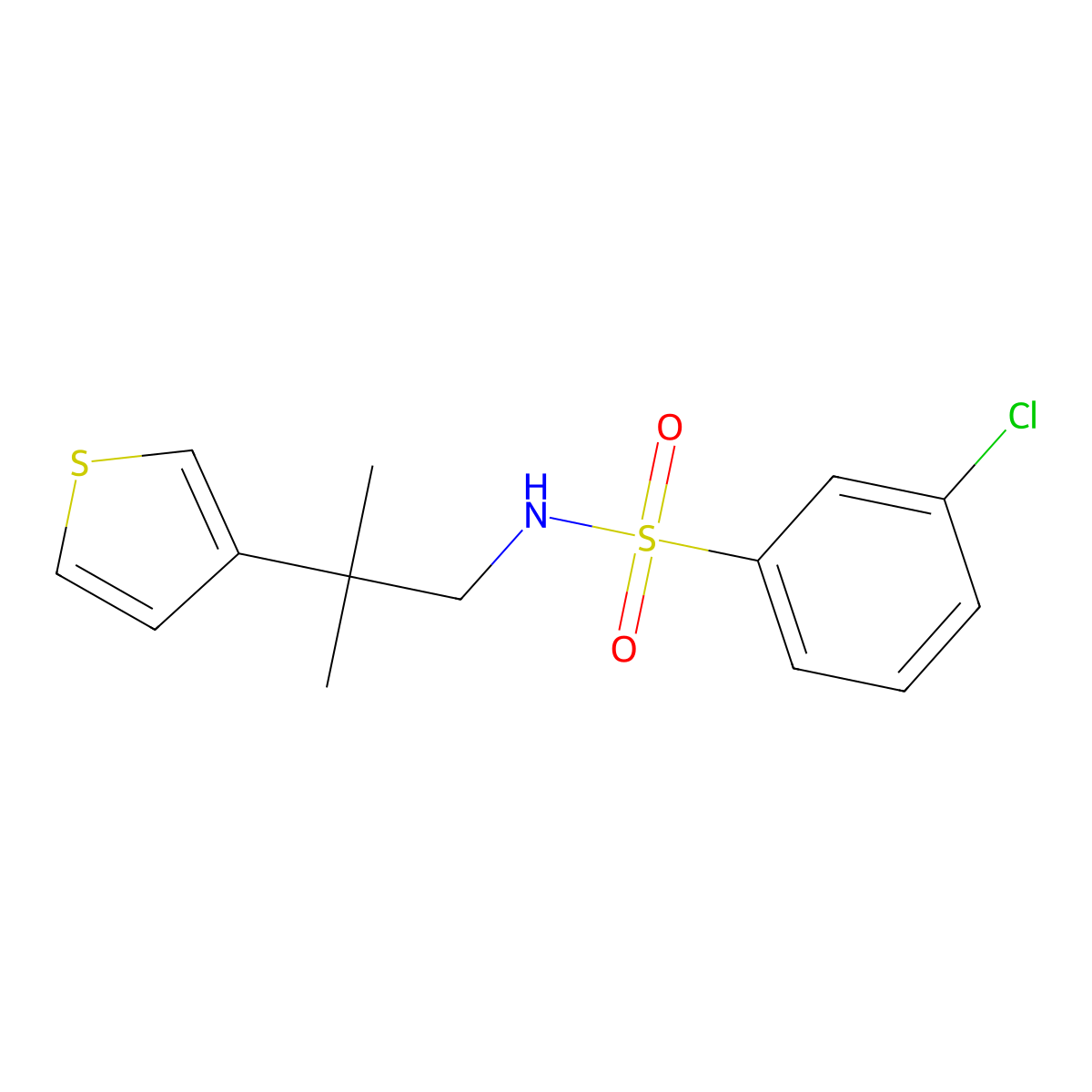 3-chloro-N-(2-methyl-2-(thiophen-3-yl)propyl)benzenesulfonamide molecular structure, CAS 2309622-98-6