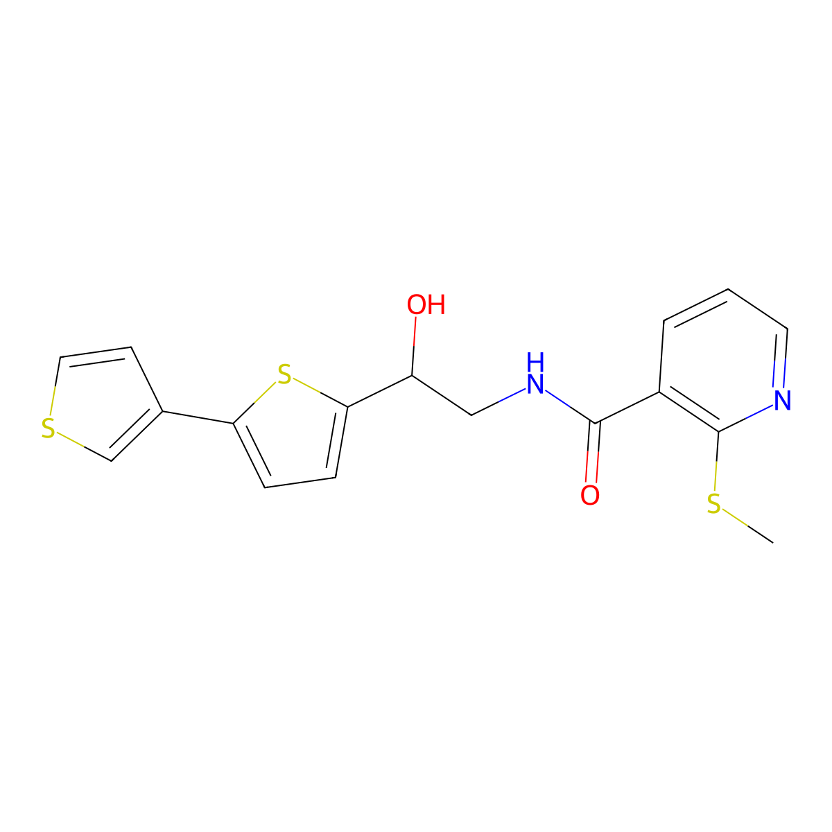 N-(2-([2,3'-bithiophen]-5-yl)-2-hydroxyethyl)-2-(methylthio)nicotinamide molecular structure, CAS 2309623-28-5