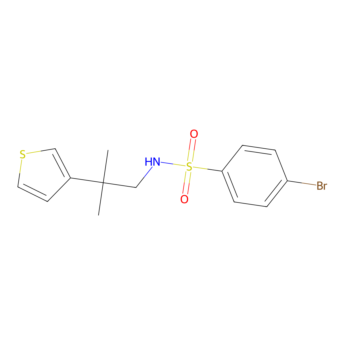 4-bromo-N-(2-methyl-2-(thiophen-3-yl)propyl)benzenesulfonamide molecular structure, CAS 2309623-32-1