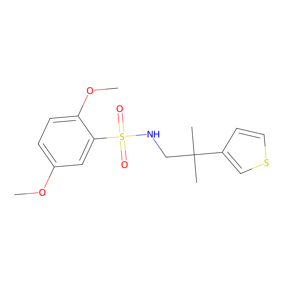 2,5-dimethoxy-N-(2-methyl-2-(thiophen-3-yl)propyl)benzenesulfonamide molecular structure, CAS 2309623-37-6