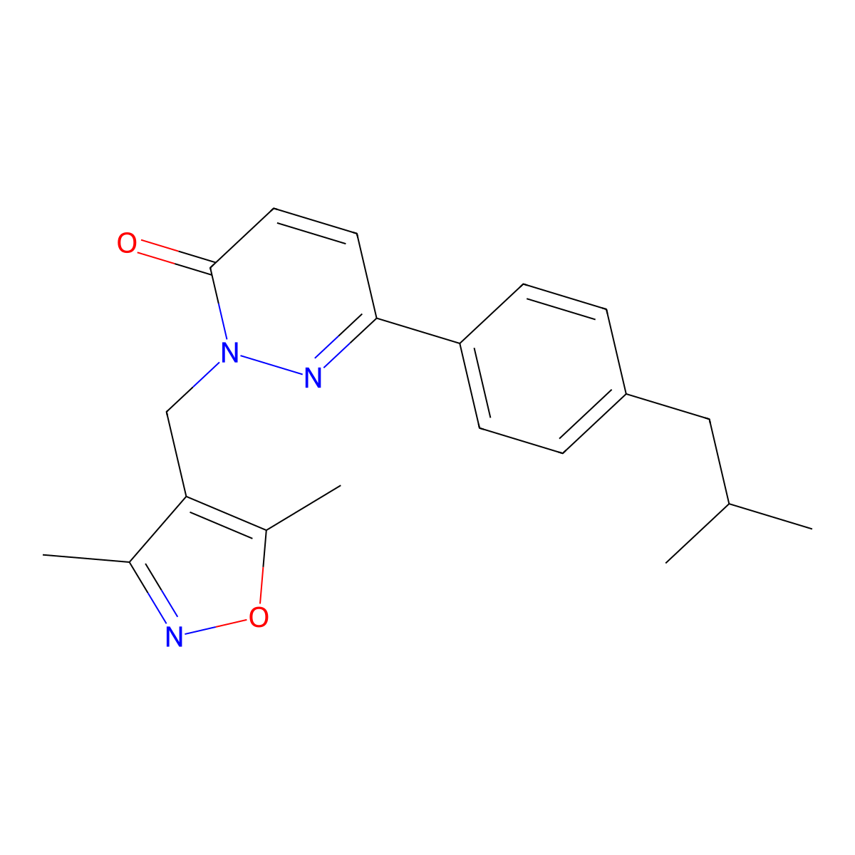 2-((3,5-dimethylisoxazol-4-yl)methyl)-6-(4-isobutylphenyl)pyridazin-3(2H)-one molecular structure, CAS 2309624-10-8