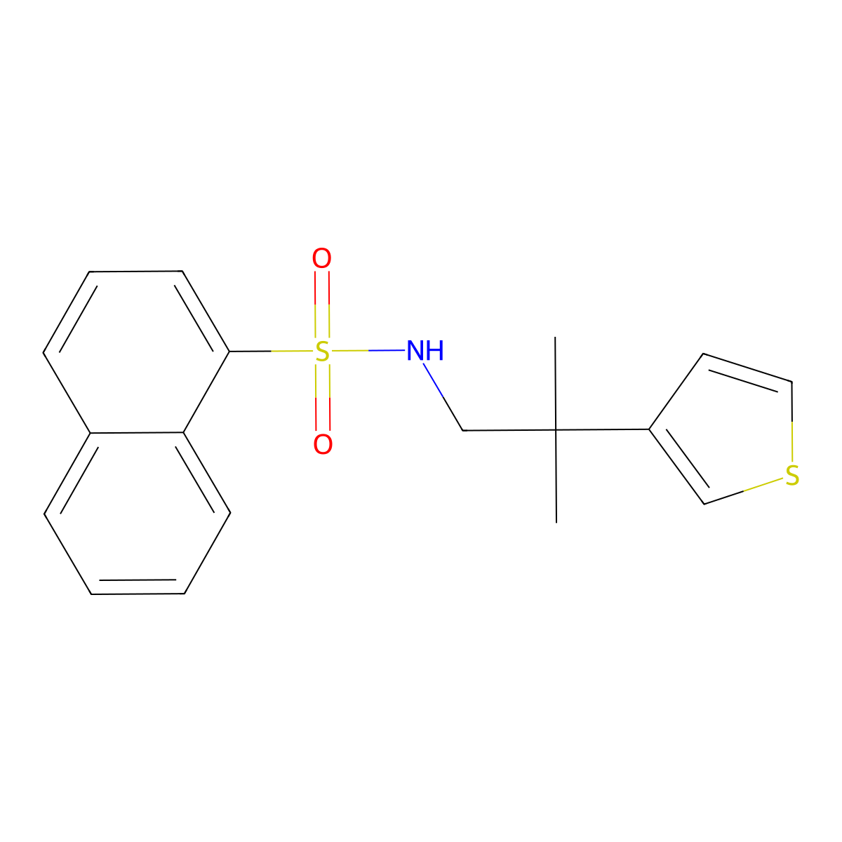N-(2-methyl-2-(thiophen-3-yl)propyl)naphthalene-1-sulfonamide molecular structure, CAS 2309624-65-3