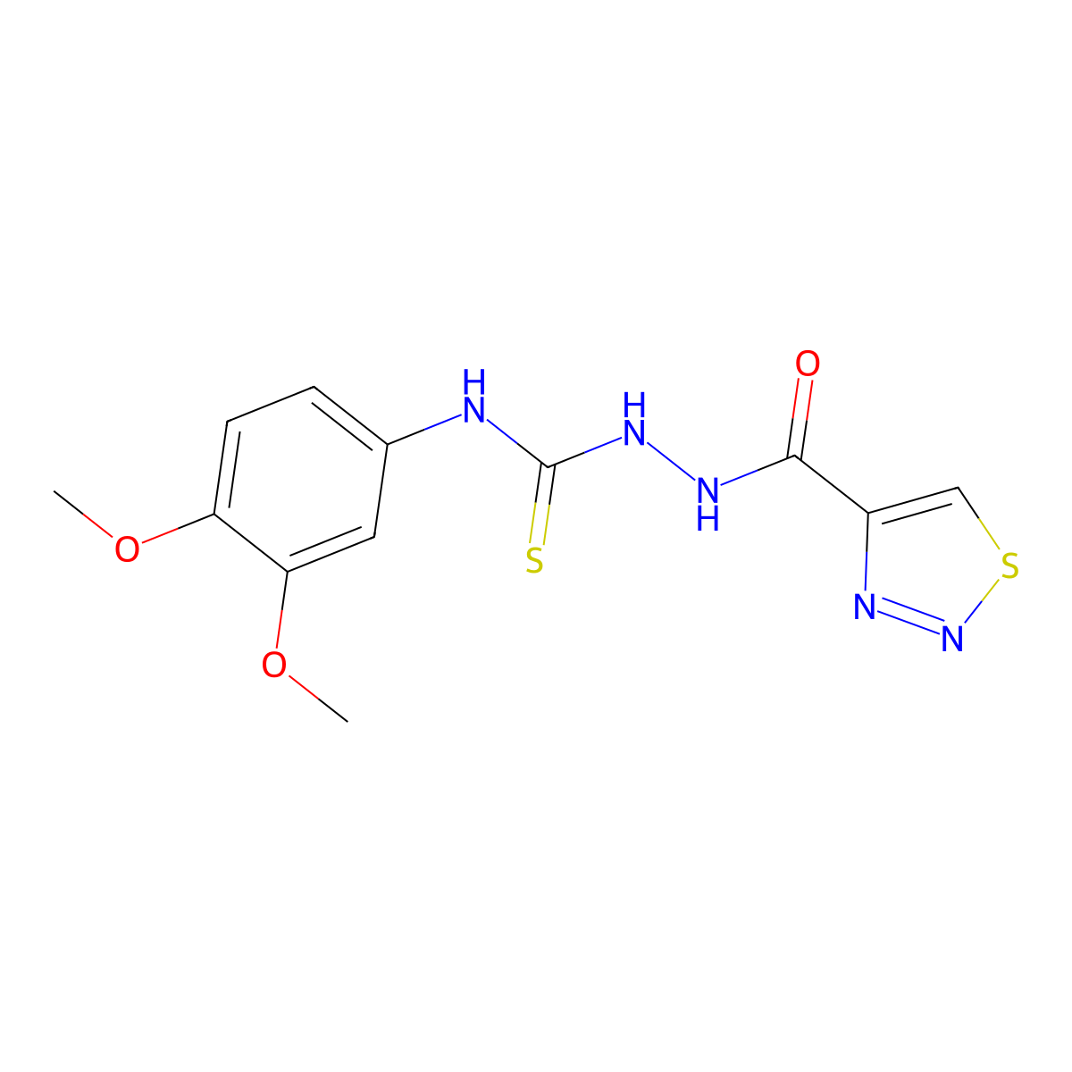 N-{[(3,4-dimethoxyphenyl)carbamothioyl]amino}-1,2,3-thiadiazole-4-carboxamide molecular structure, CAS 2309625-00-9