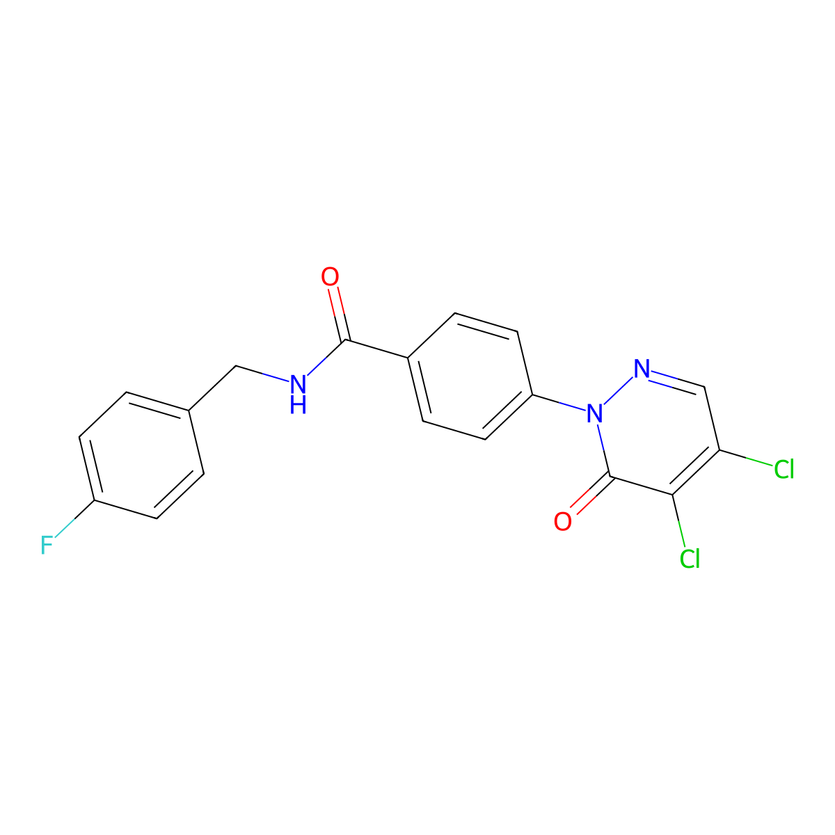 4-(4,5-dichloro-6-oxo-1,6-dihydropyridazin-1-yl)-N-[(4-fluorophenyl)methyl]benzamide molecular structure, CAS 2309625-56-5