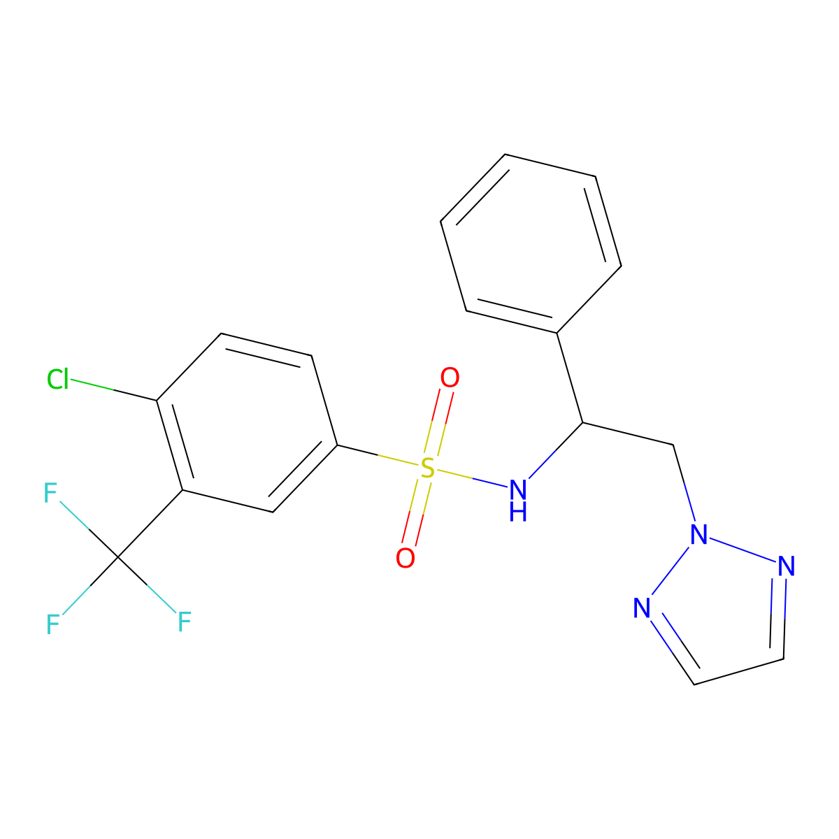 4-chloro-N-(1-phenyl-2-(2H-1,2,3-triazol-2-yl)ethyl)-3-(trifluoromethyl)benzenesulfonamide molecular structure, CAS 2309625-69-0