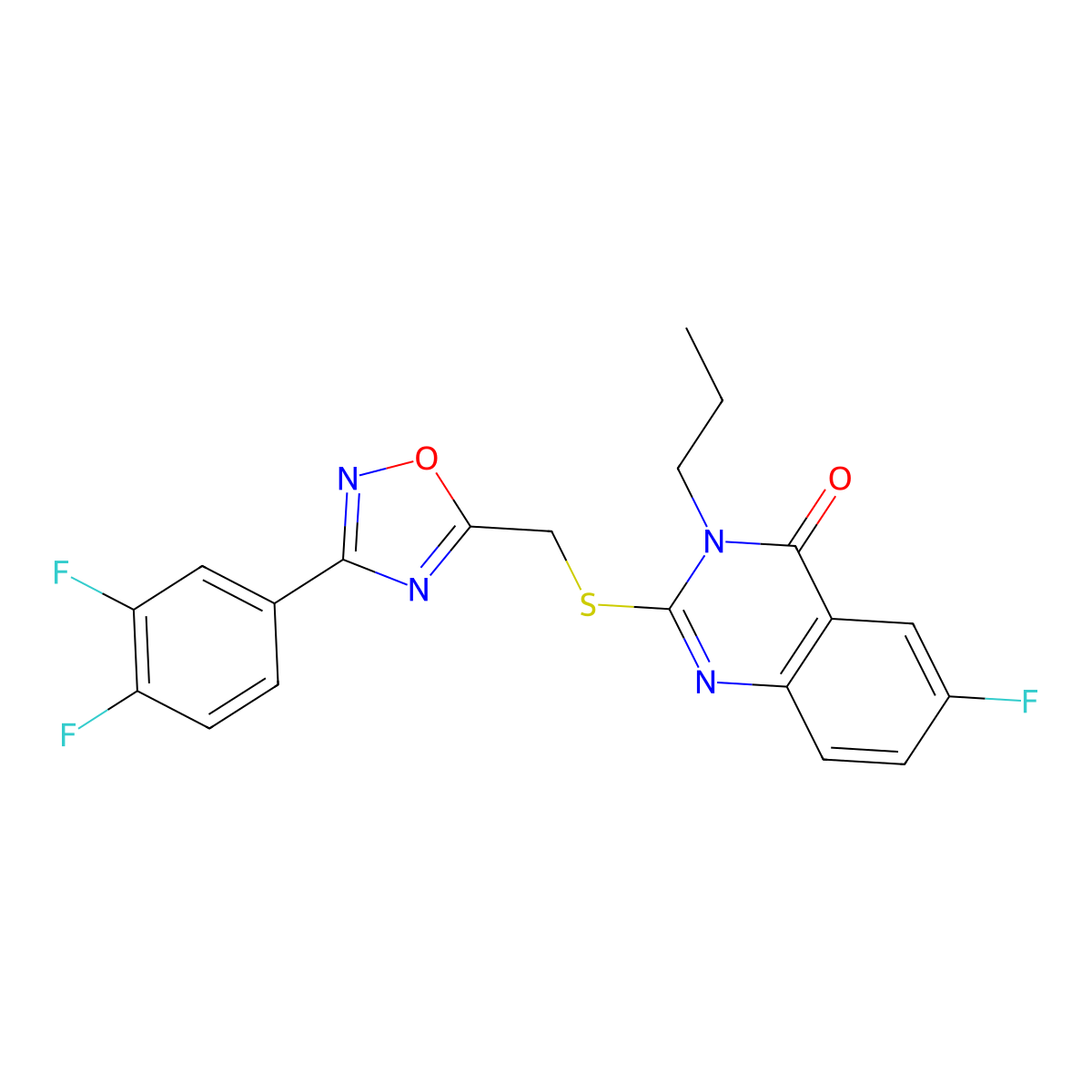 2-(((3-(3,4-difluorophenyl)-1,2,4-oxadiazol-5-yl)methyl)thio)-6-fluoro-3-propylquinazolin-4(3H)-one molecular structure, CAS 2309626-02-4