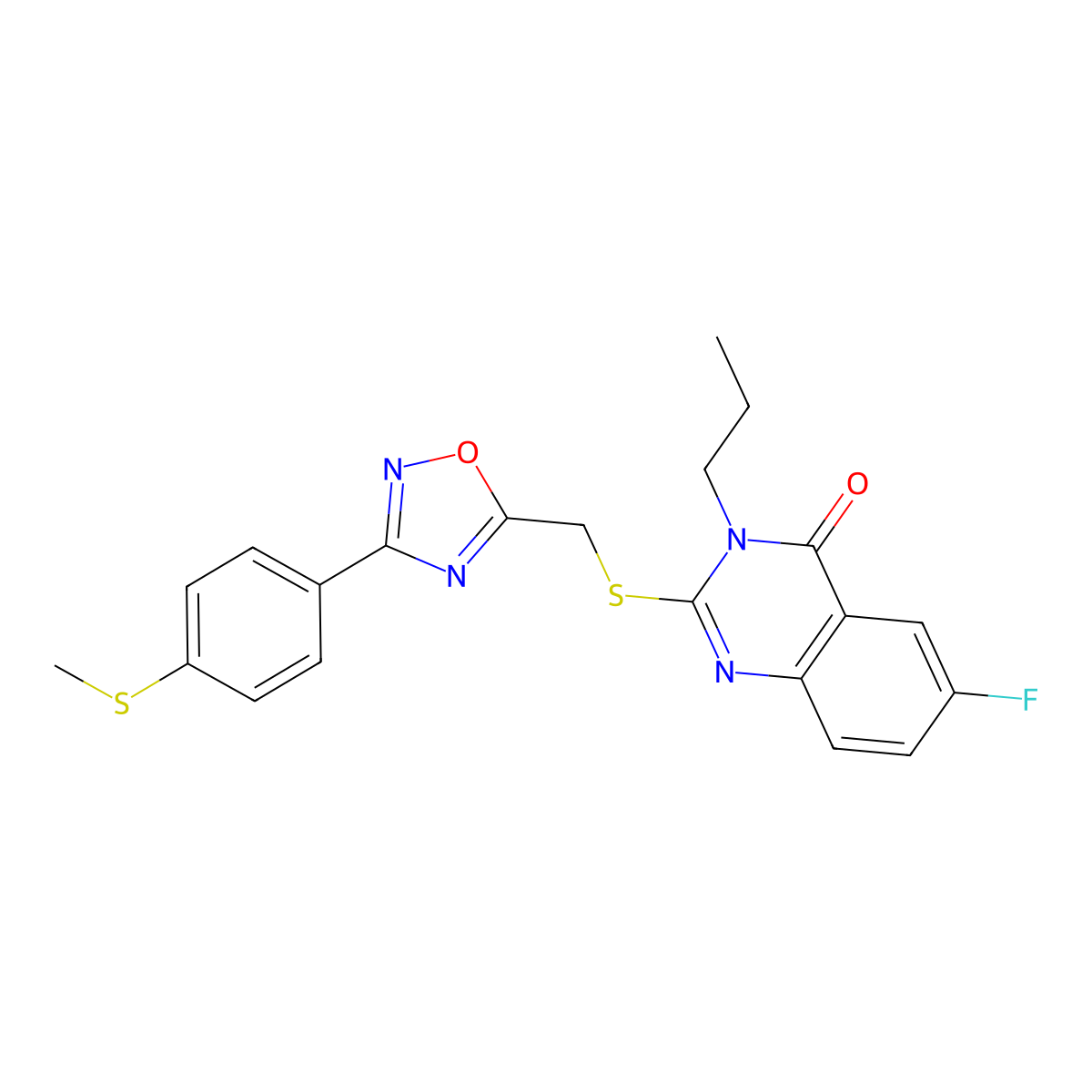 6-Fluoro-2-[({3-[4-(methylsulfanyl)phenyl]-1,2,4-oxadiazol-5-yl}methyl)sulfanyl]-3-propyl-3,4-dihydroquinazolin-4-one molecular structure, CAS 2309626-15-9