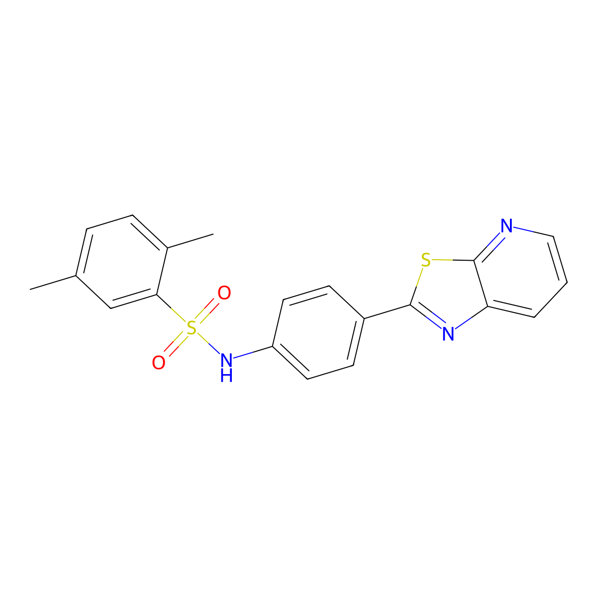 2,5-dimethyl-N-(4-(thiazolo[5,4-b]pyridin-2-yl)phenyl)benzenesulfonamide molecular structure, CAS 2309626-37-5