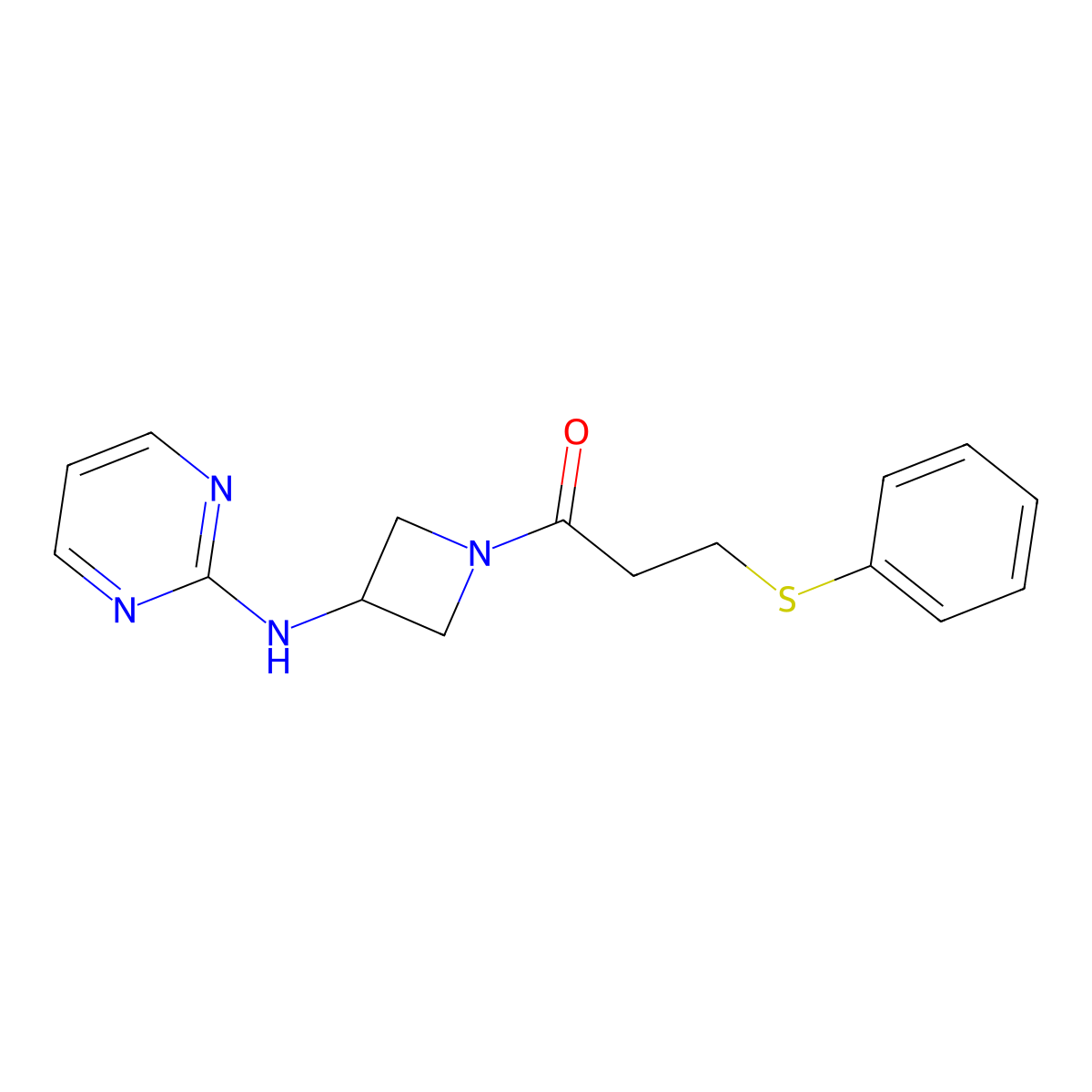 3-(Phenylthio)-1-(3-(pyrimidin-2-ylamino)azetidin-1-yl)propan-1-one molecular structure, CAS 2309629-55-6