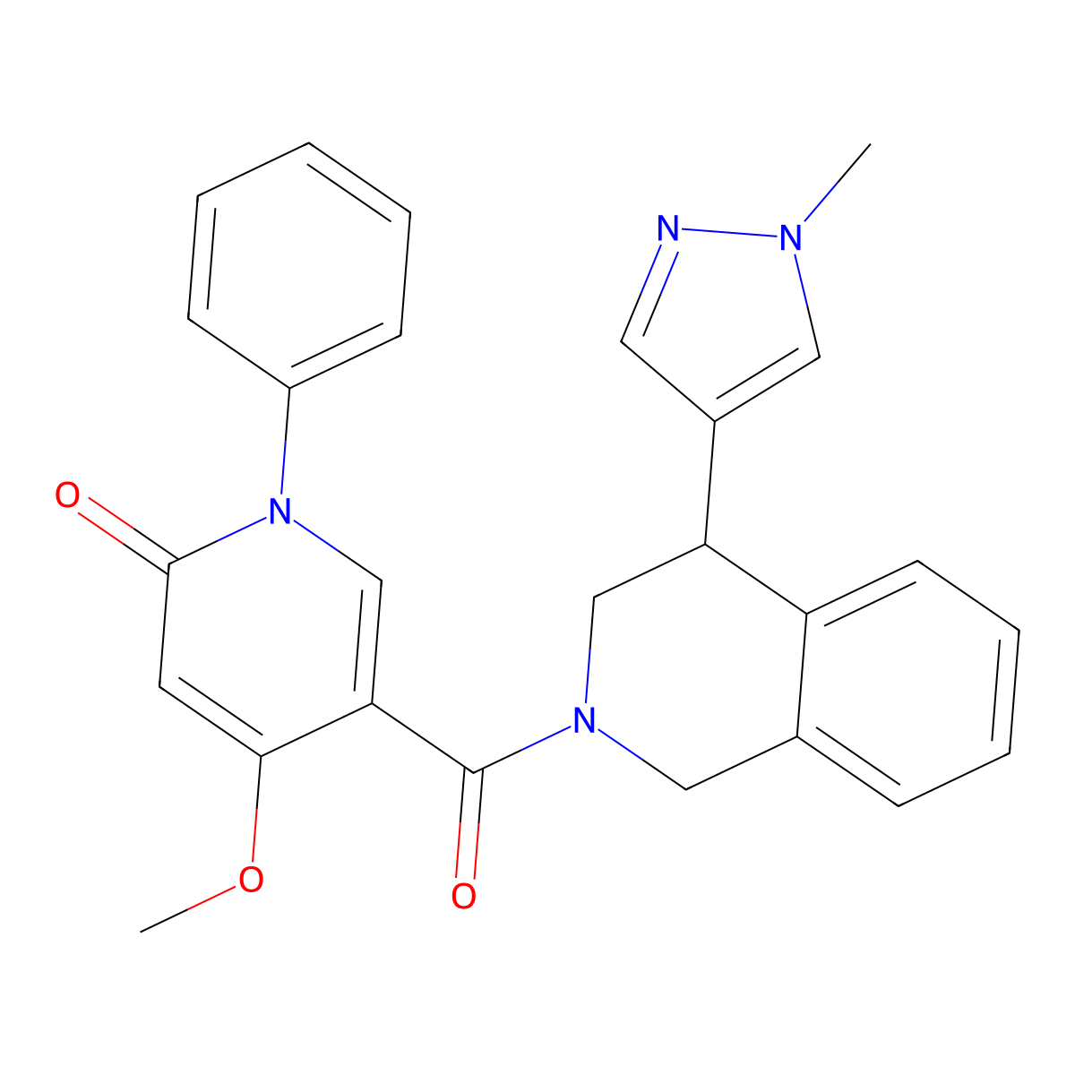 4-methoxy-5-(4-(1-methyl-1H-pyrazol-4-yl)-1,2,3,4-tetrahydroisoquinoline-2-carbonyl)-1-phenylpyridin-2(1H)-one molecular structure, CAS 2309629-75-0