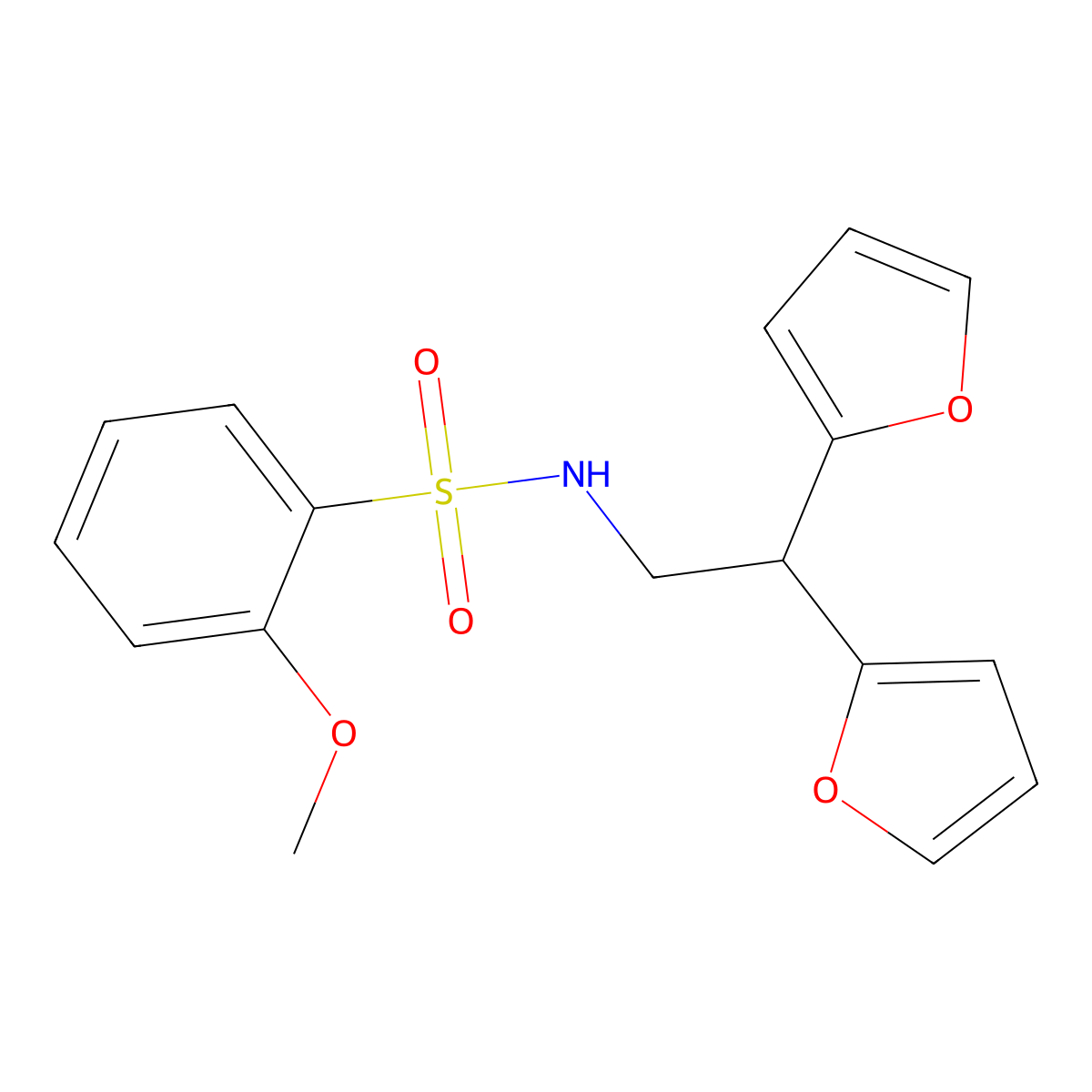 N-(2,2-di(furan-2-yl)ethyl)-2-methoxybenzenesulfonamide molecular structure, CAS 2309630-06-4