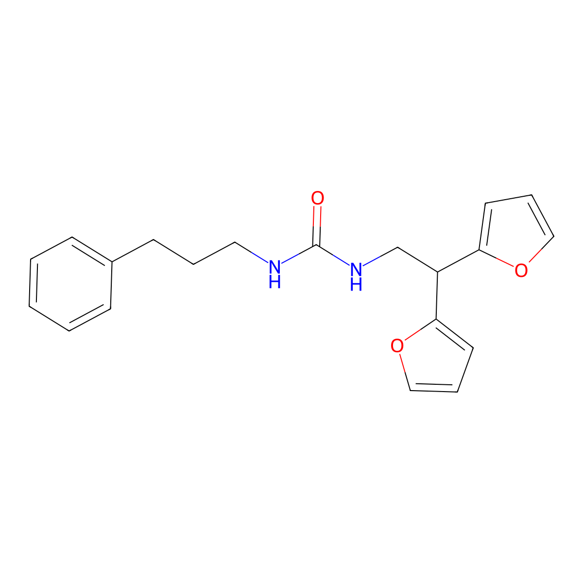 1-(2,2-Di(furan-2-yl)ethyl)-3-(3-phenylpropyl)urea molecular structure, CAS 2309630-15-5