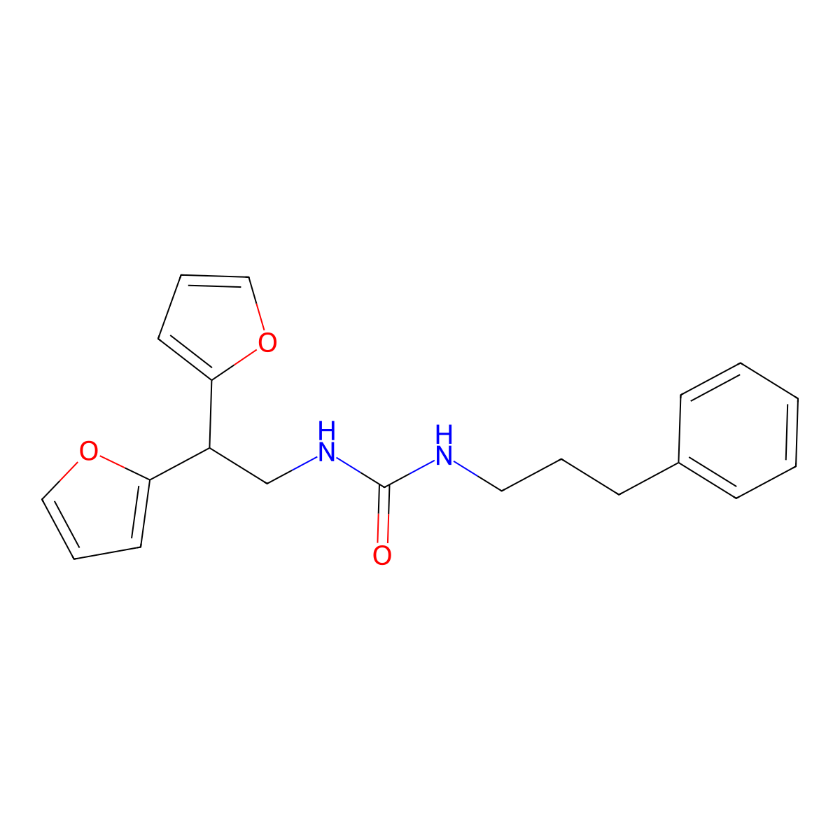 1-(2,2-Di(furan-2-yl)ethyl)-3-(3-phenylpropyl)urea molecular structure, CAS 2309630-15-5