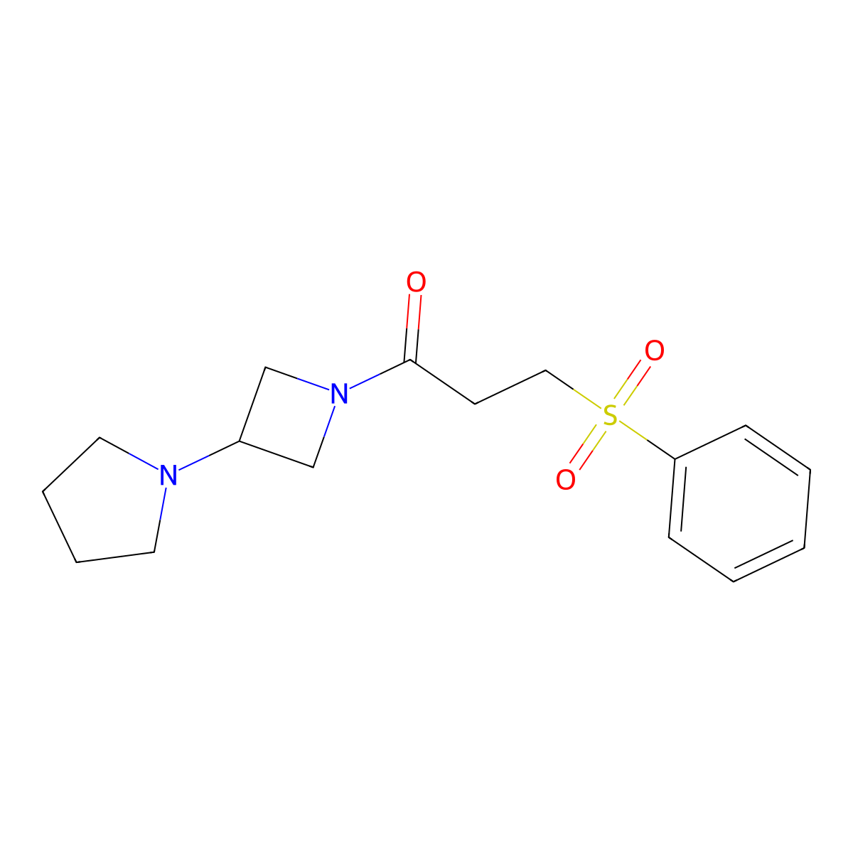3-(Benzenesulfonyl)-1-(3-pyrrolidin-1-ylazetidin-1-yl)propan-1-one molecular structure, CAS 2309630-75-7
