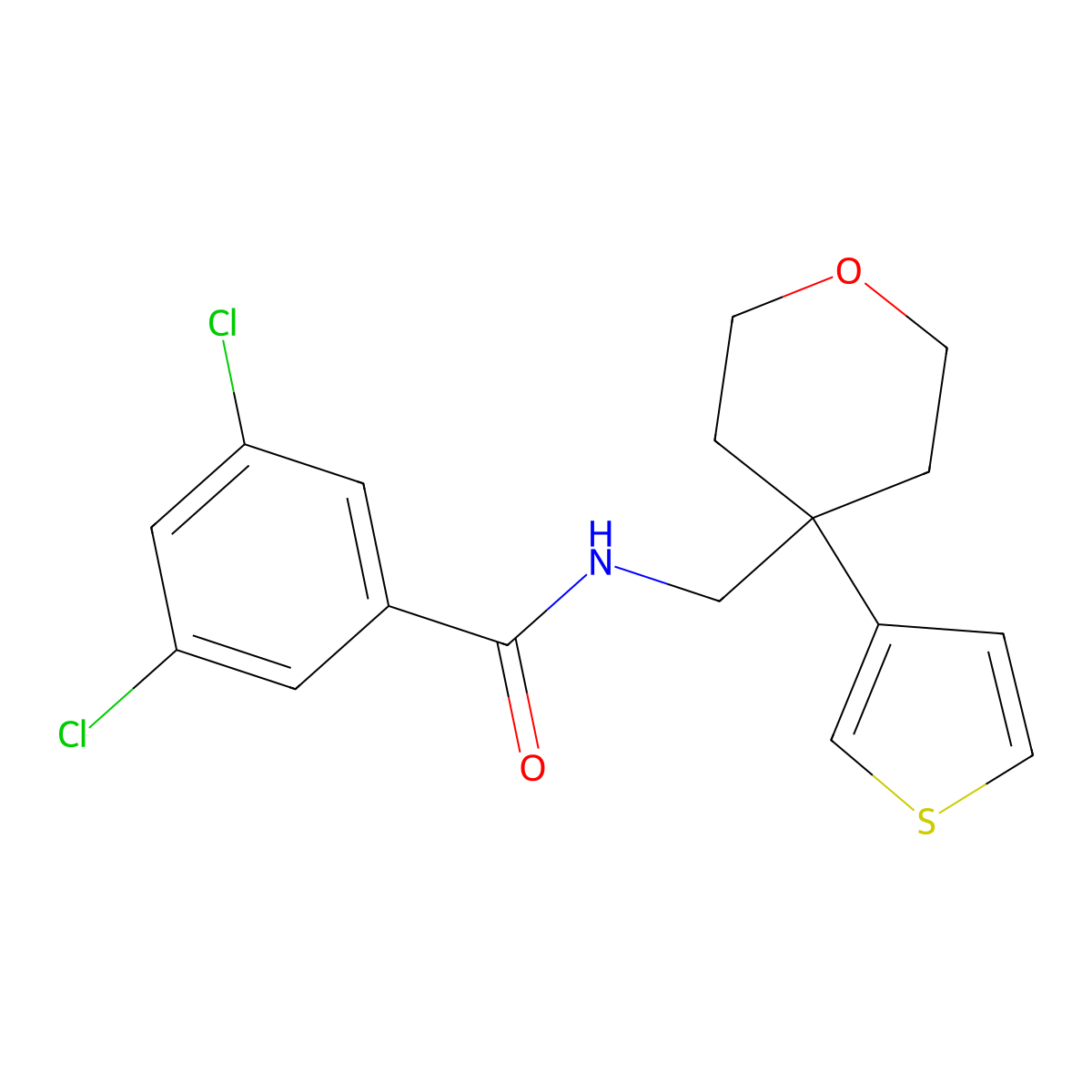 3,5-dichloro-N-{[4-(thiophen-3-yl)oxan-4-yl]methyl}benzamide molecular structure, CAS 2309631-02-3
