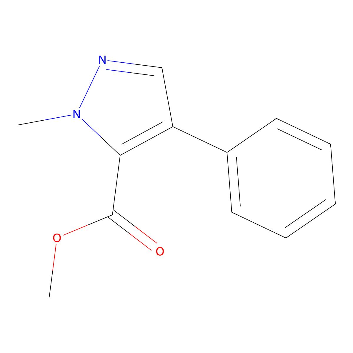 methyl 2-methyl-4-phenyl-2H-pyrazole-3-carboxylate molecular structure, CAS 23097-85-0