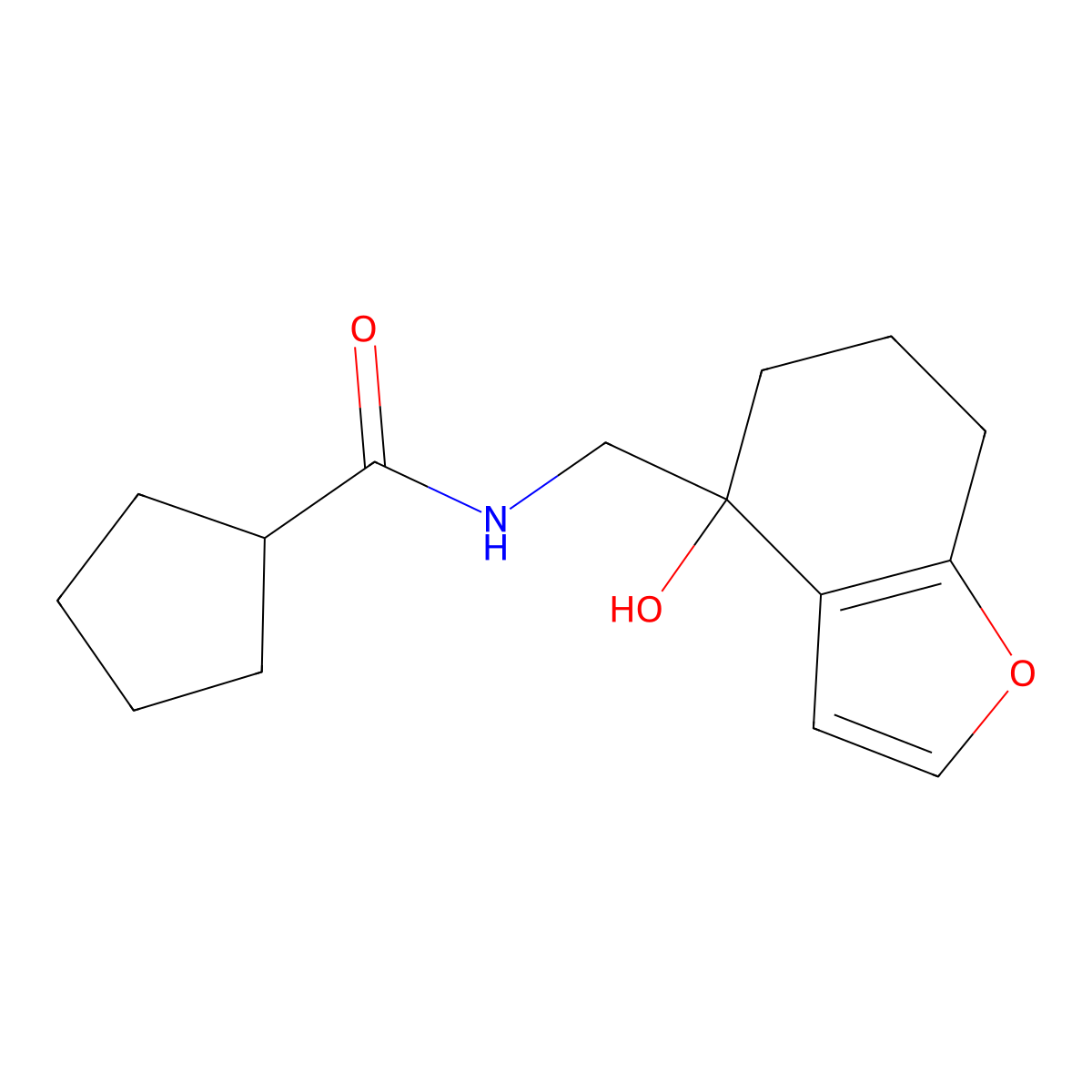 N-[(4-hydroxy-4,5,6,7-tetrahydro-1-benzofuran-4-yl)methyl]cyclopentanecarboxamide molecular structure, CAS 2309705-45-9