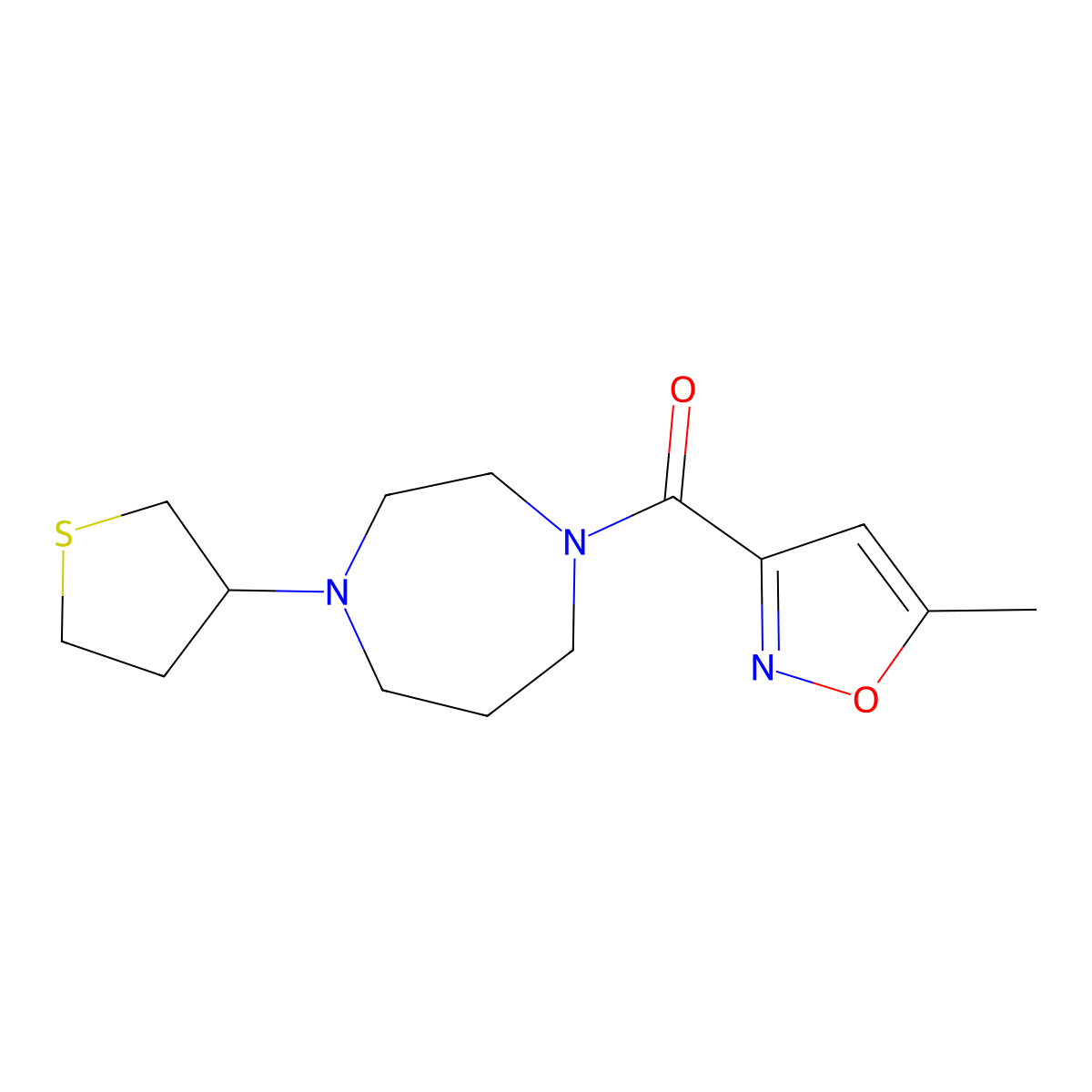 (5-Methylisoxazol-3-yl)(4-(tetrahydrothiophen-3-yl)-1,4-diazepan-1-yl)methanone molecular structure, CAS 2309705-73-3