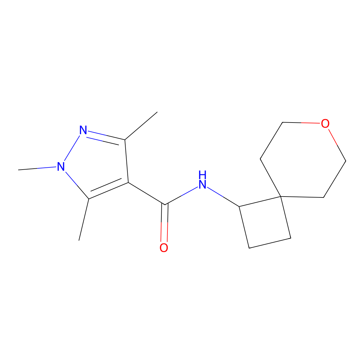 1,3,5-trimethyl-N-{7-oxaspiro[3.5]nonan-1-yl}-1H-pyrazole-4-carboxamide molecular structure, CAS 2309705-98-2