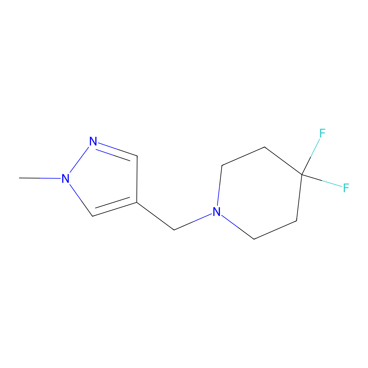 4,4-difluoro-1-((1-methyl-1H-pyrazol-4-yl)methyl)piperidine molecular structure, CAS 2309706-15-6