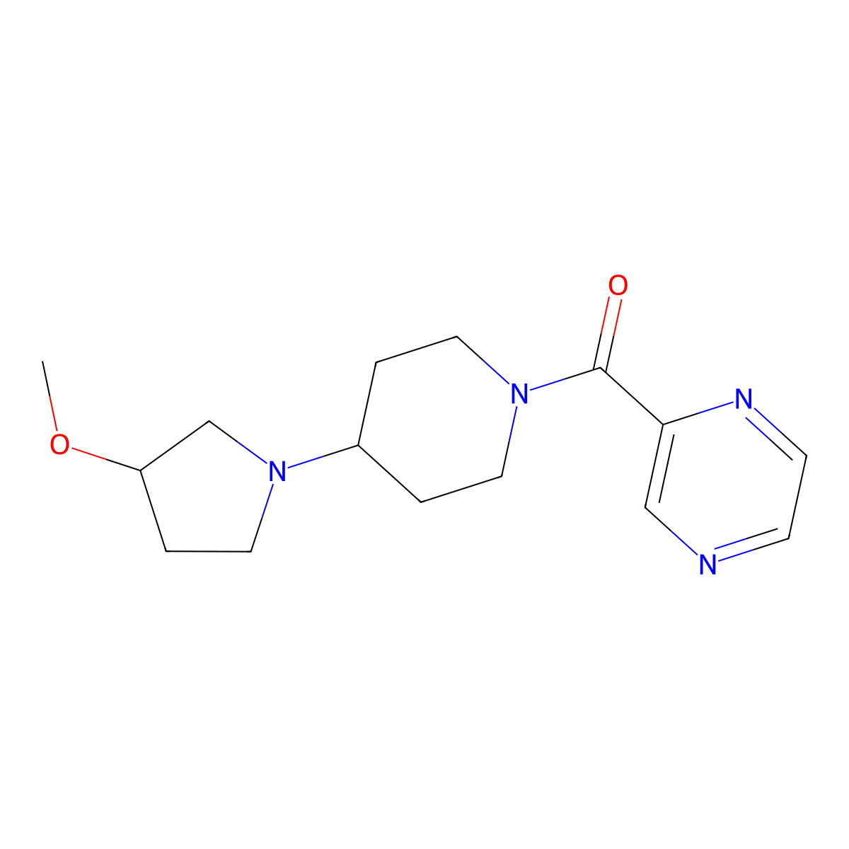 2-[4-(3-Methoxypyrrolidin-1-yl)piperidine-1-carbonyl]pyrazine molecular structure, CAS 2309706-30-5