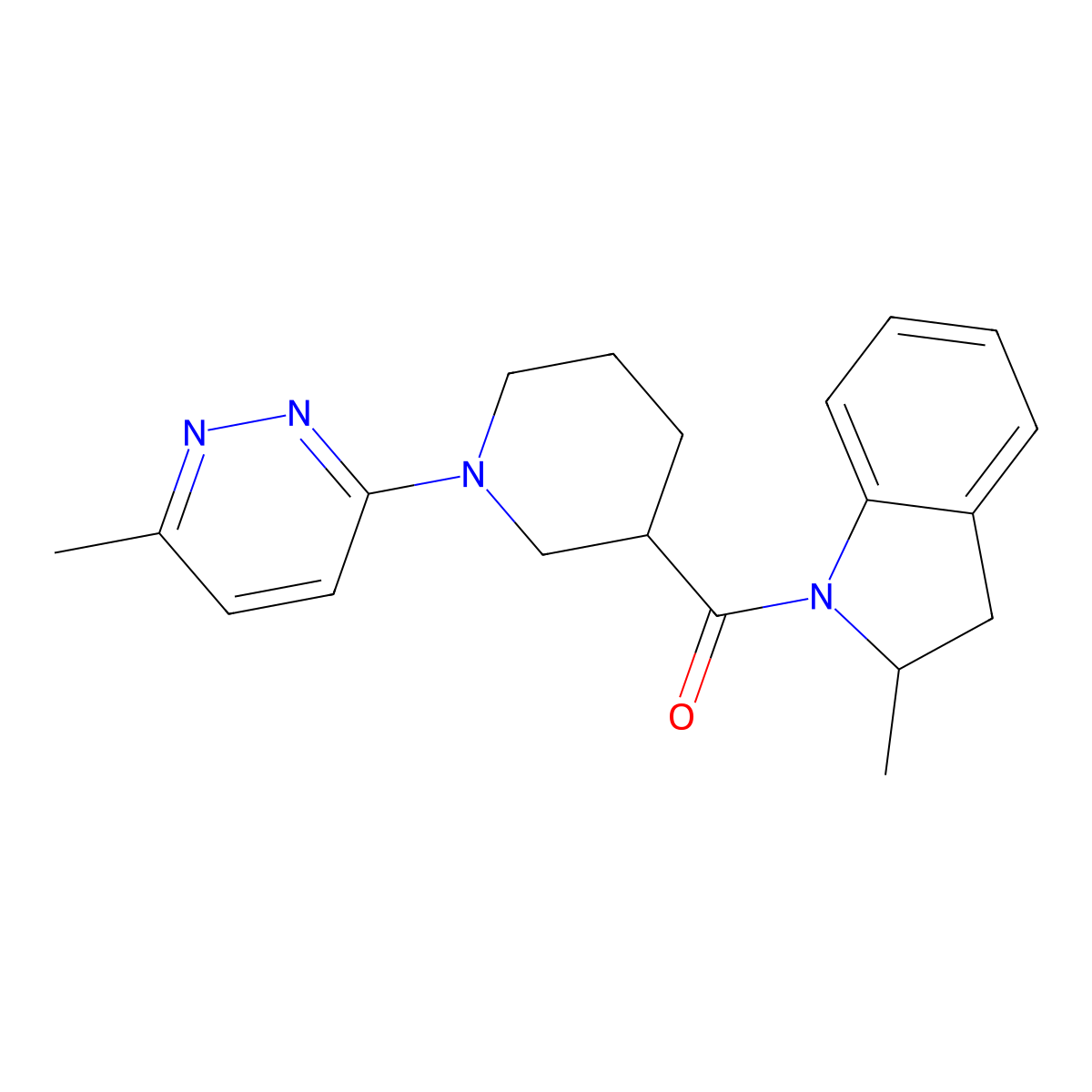 (2-Methylindolin-1-yl)(1-(6-methylpyridazin-3-yl)piperidin-3-yl)methanone molecular structure, CAS 2309706-60-1