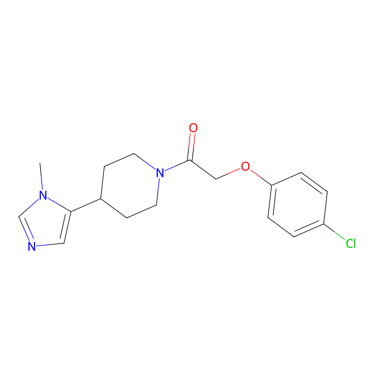 2-(4-chlorophenoxy)-1-[4-(1-methyl-1H-imidazol-5-yl)piperidin-1-yl]ethan-1-one molecular structure, CAS 2309706-71-4