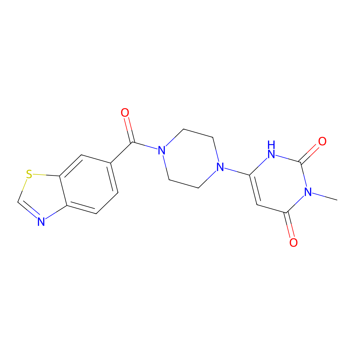6-(4-(benzo[d]thiazole-6-carbonyl)piperazin-1-yl)-3-methylpyrimidine-2,4(1H,3H)-dione molecular structure, CAS 2309706-91-8