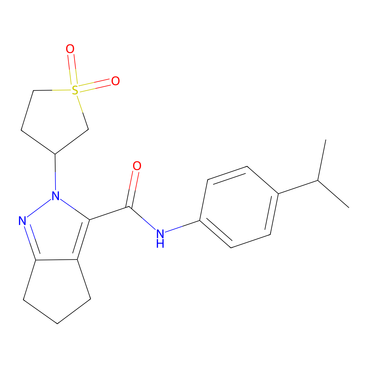 2-(1,1-dioxidotetrahydrothiophen-3-yl)-N-(4-isopropylphenyl)-2,4,5,6-tetrahydrocyclopenta[c]pyrazole-3-carboxamide molecular structure, CAS 2309707-06-8