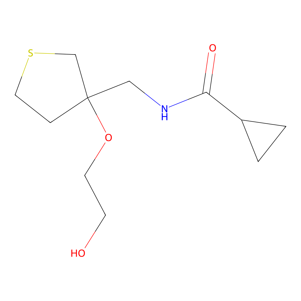 N-{[3-(2-hydroxyethoxy)thiolan-3-yl]methyl}cyclopropanecarboxamide molecular structure, CAS 2309707-67-1